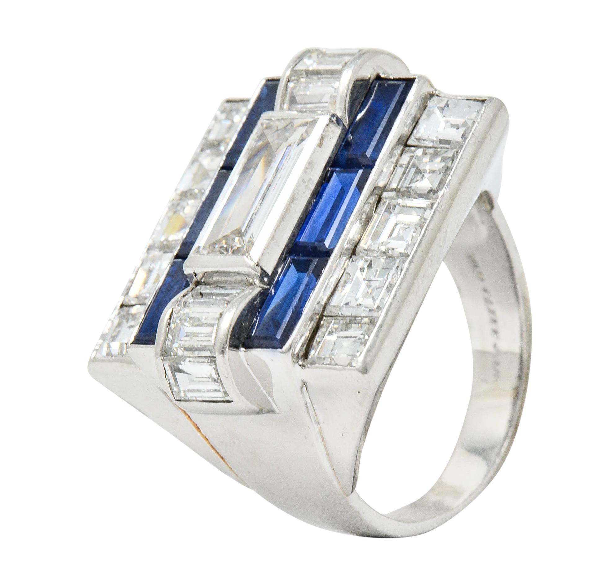 1950s Van Cleef & Arpels 6.59 Carat Diamond Sapphire Platinum Unisex Ring 7