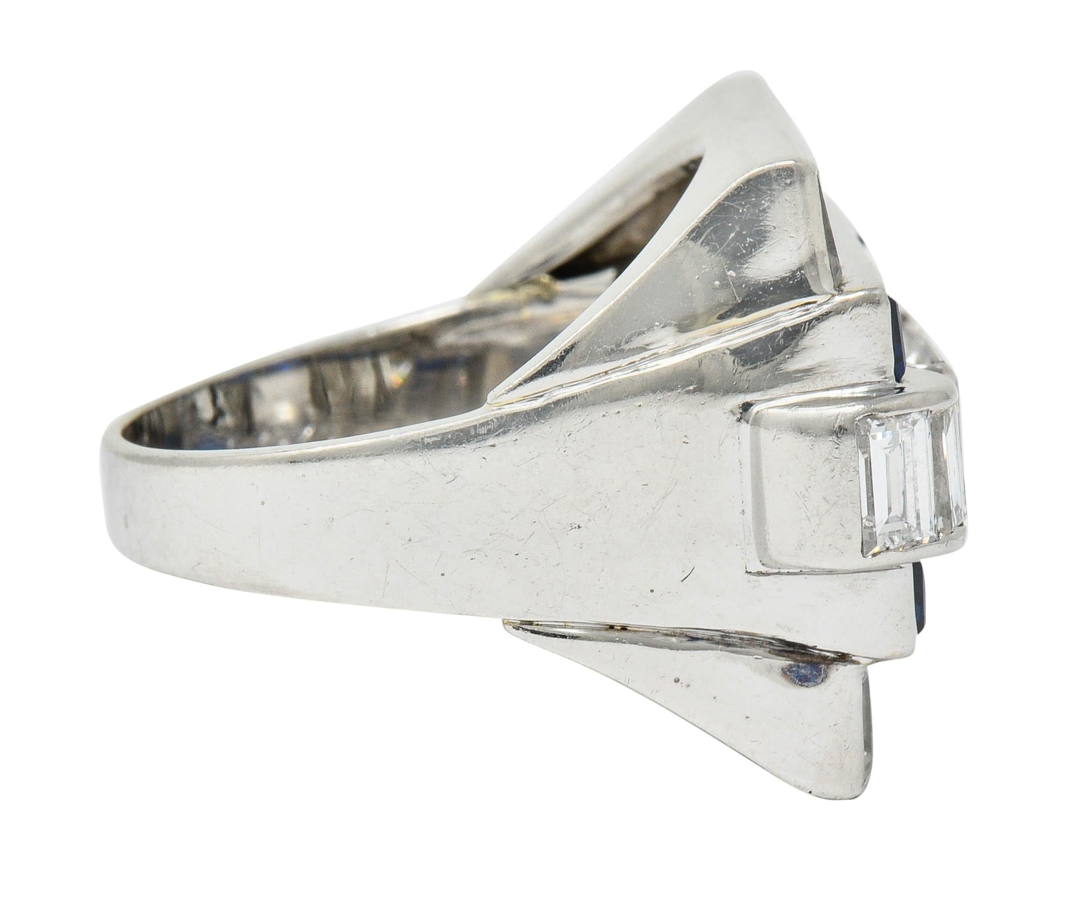 Square Cut 1950s Van Cleef & Arpels 6.59 Carat Diamond Sapphire Platinum Unisex Ring