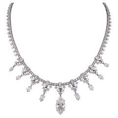  Van Cleef & Arpels Vintage 1950s Certified Marquise Diamond Platinum Necklace