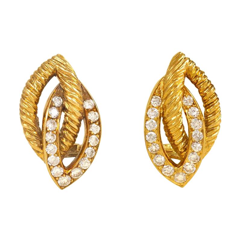 Van Cleef & Arpels 1950s Gold and Diamond Openwork Clip Earrings