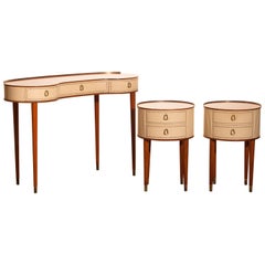1950s Vanity Dressing Table and Two Bedside Tables in Mahogany by Tibro, Sweden