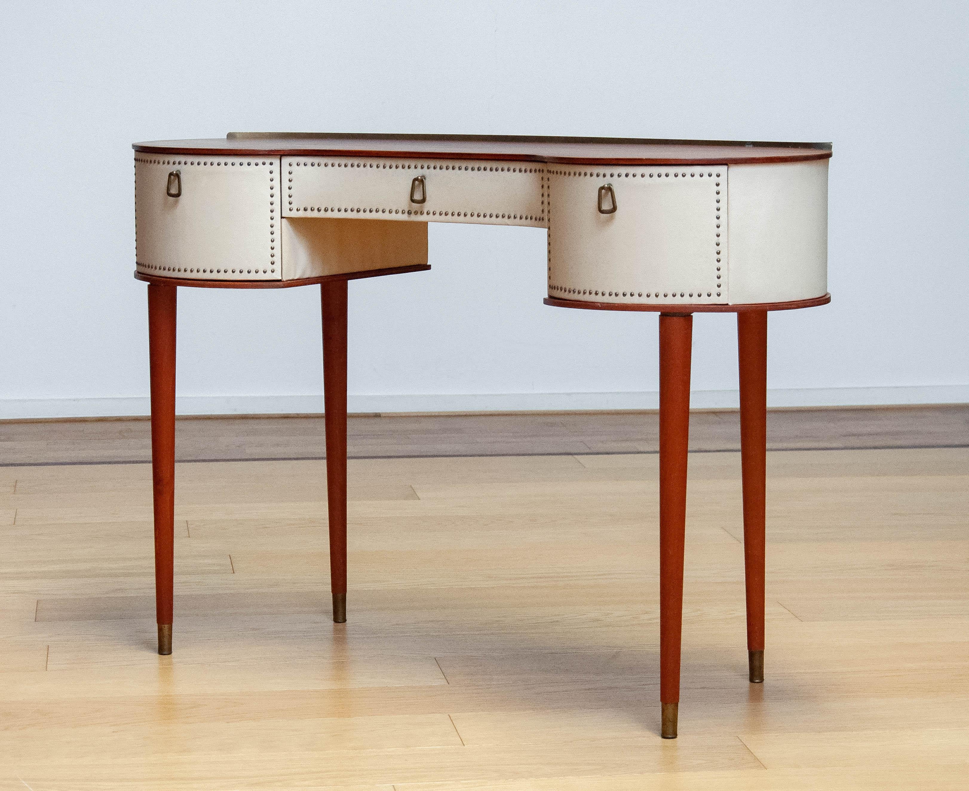 Brass 1950s Vanity Dressing Table Designed By Halvdan Pettersson For Tibro In Sweden.