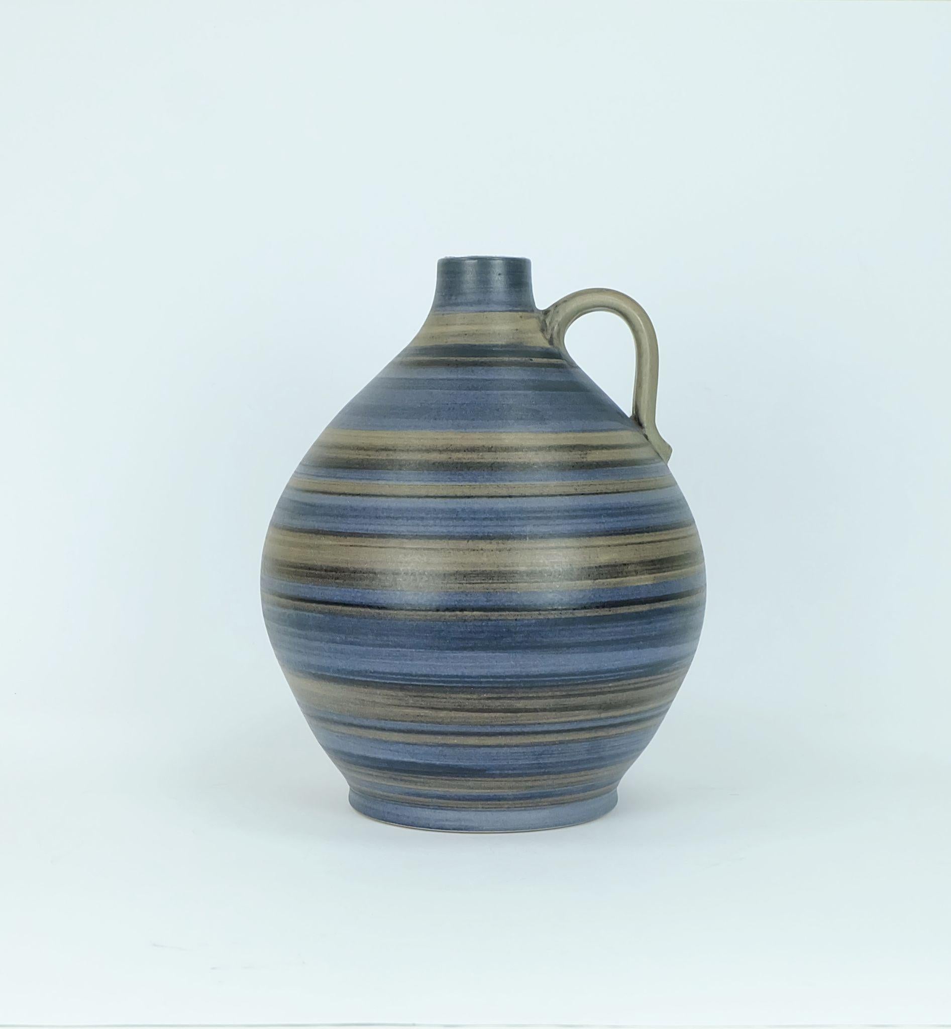 Mid-Century Modern 1950s VASE jug with stripe pattern in blue brown black model 252/30 For Sale
