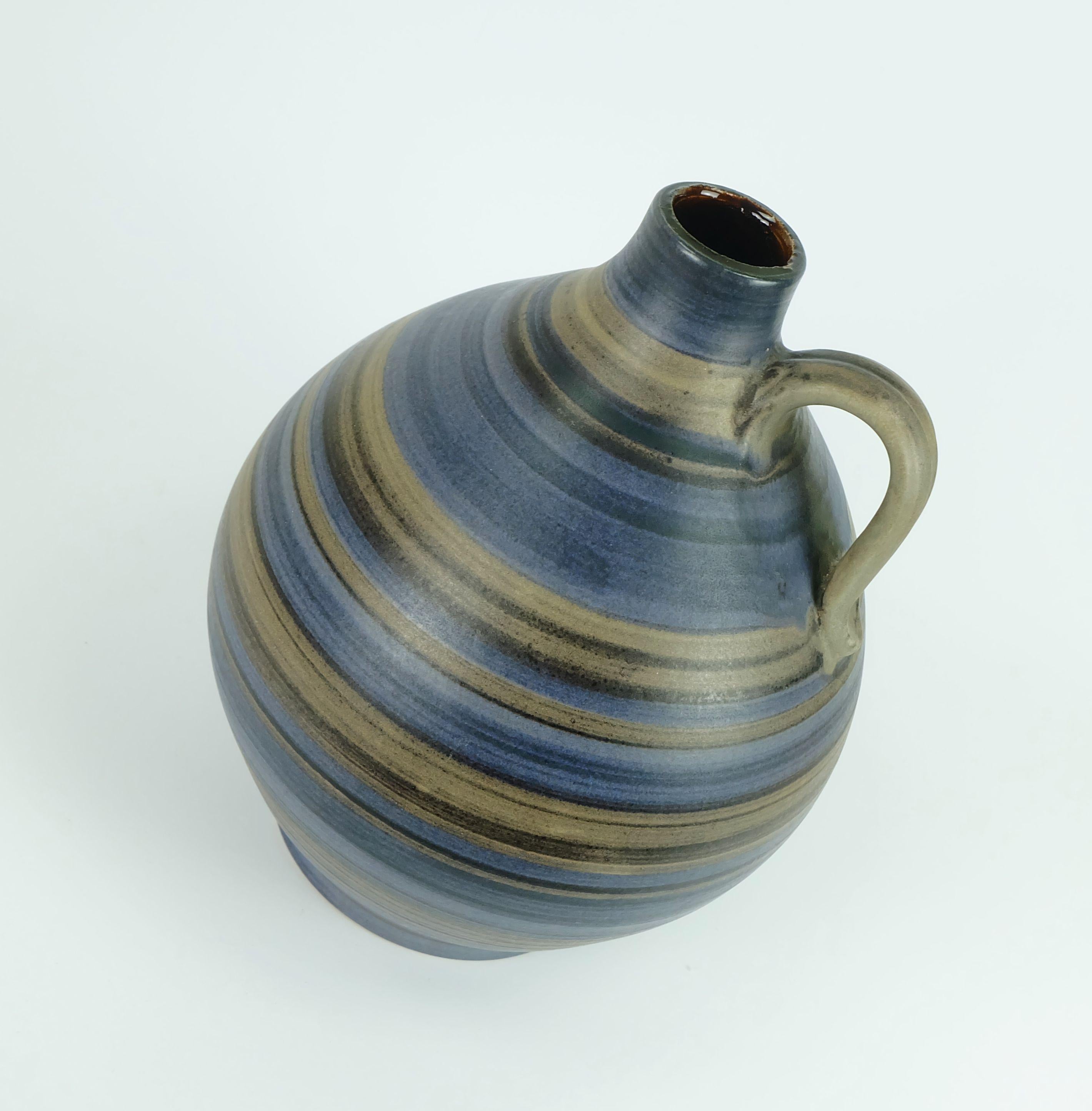 German 1950s VASE jug with stripe pattern in blue brown black model 252/30 For Sale