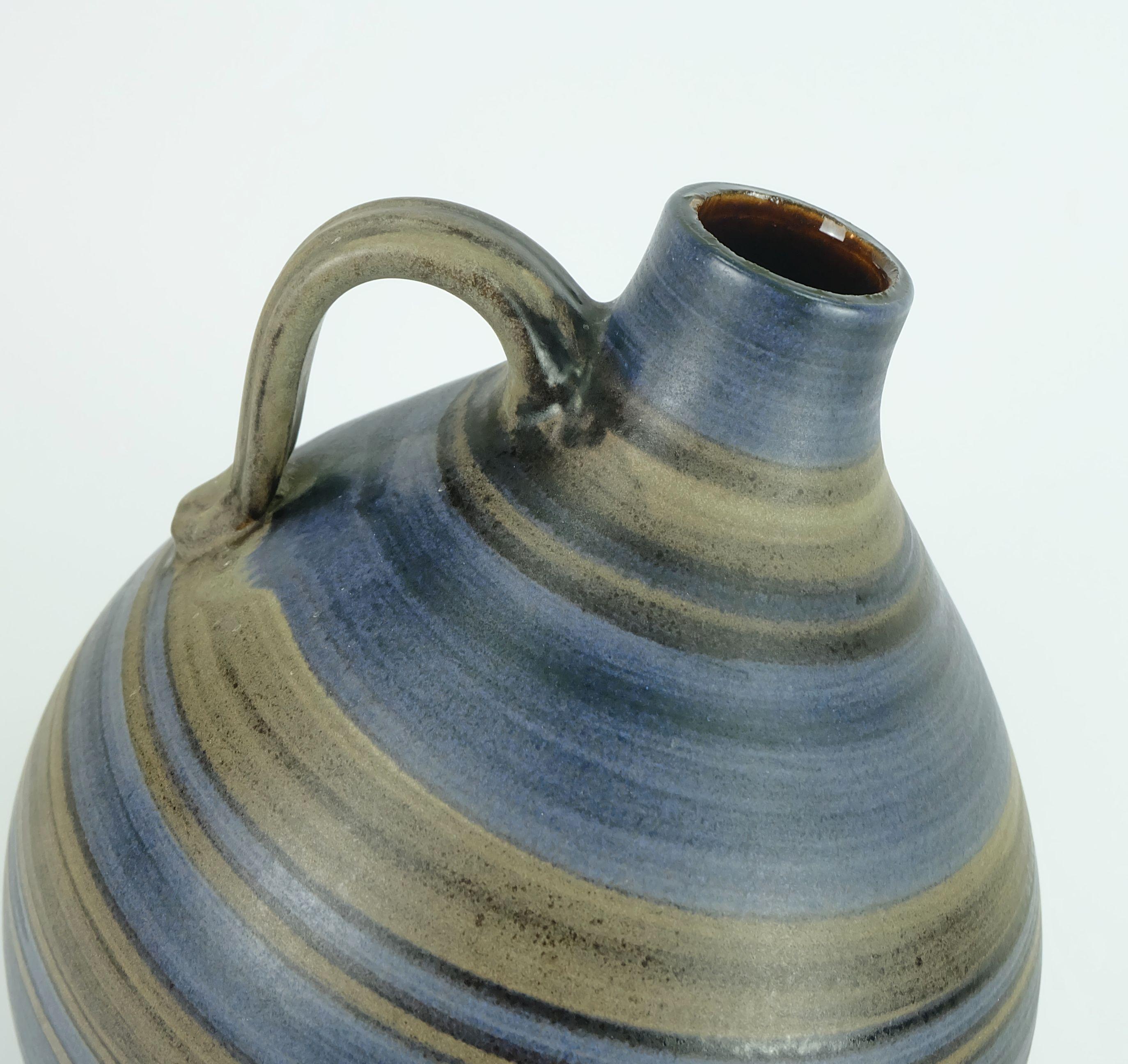 Ceramic 1950s VASE jug with stripe pattern in blue brown black model 252/30 For Sale