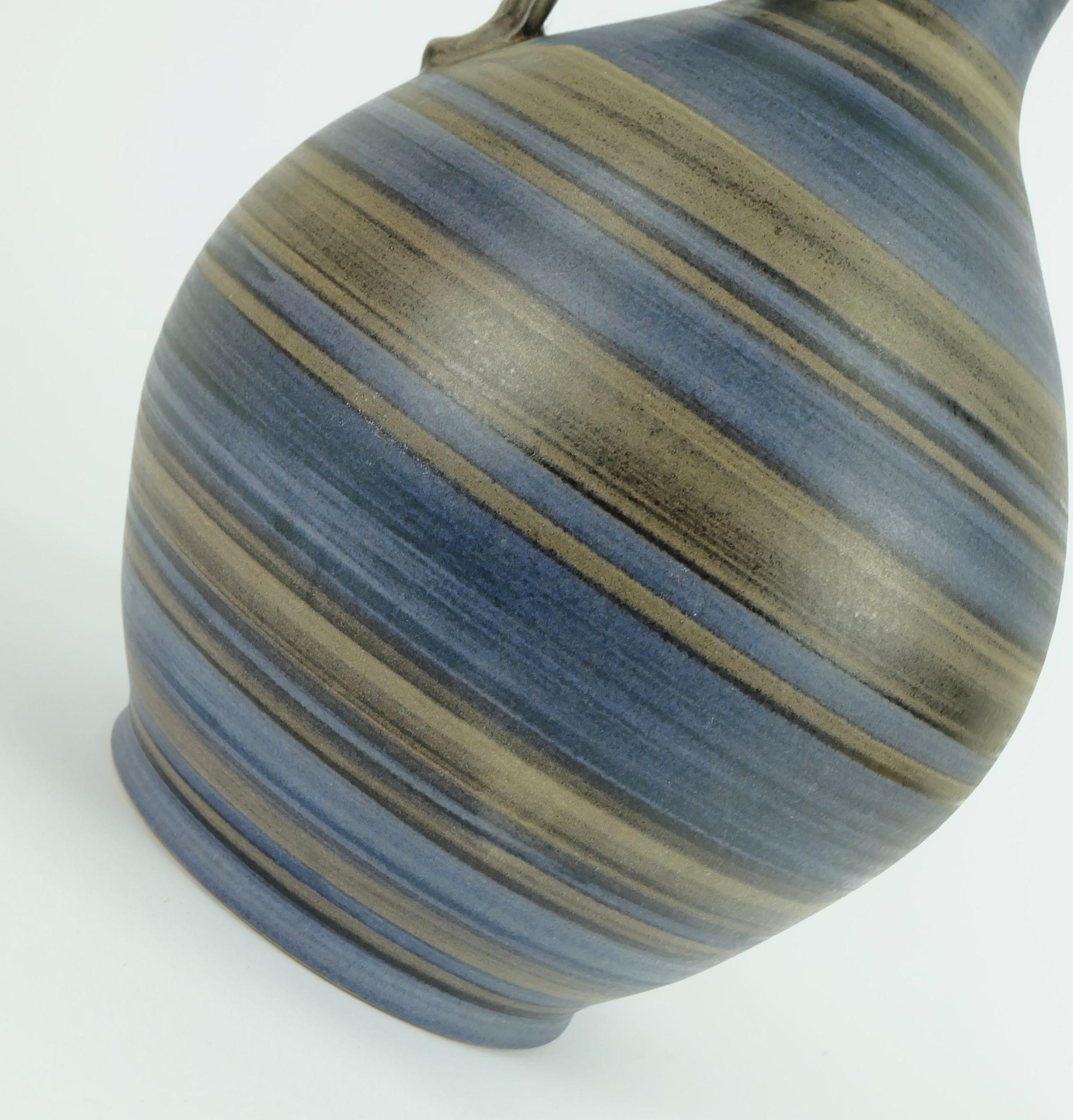 1950s VASE jug with stripe pattern in blue brown black model 252/30 For Sale 1