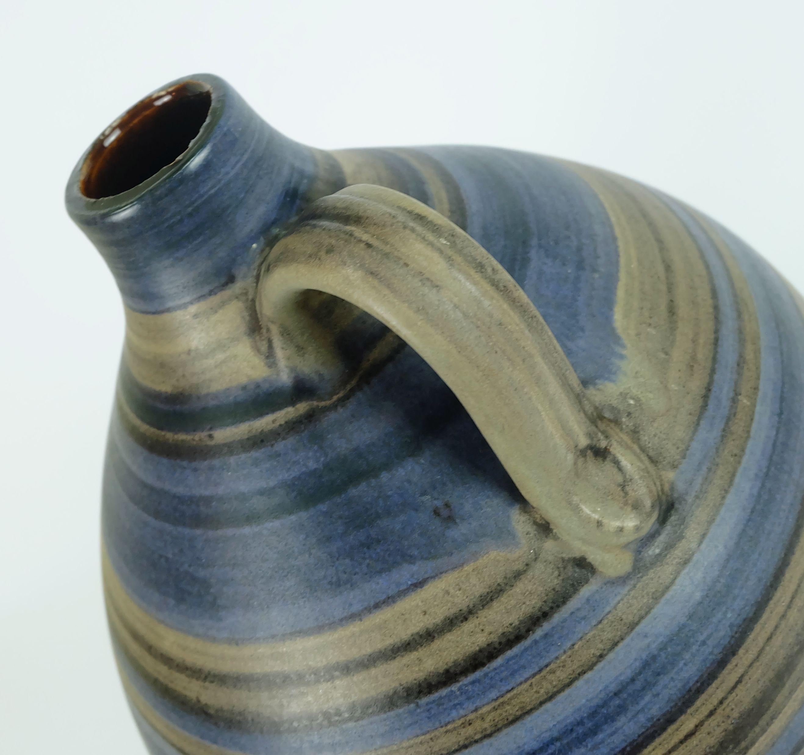 1950s VASE jug with stripe pattern in blue brown black model 252/30 For Sale 2