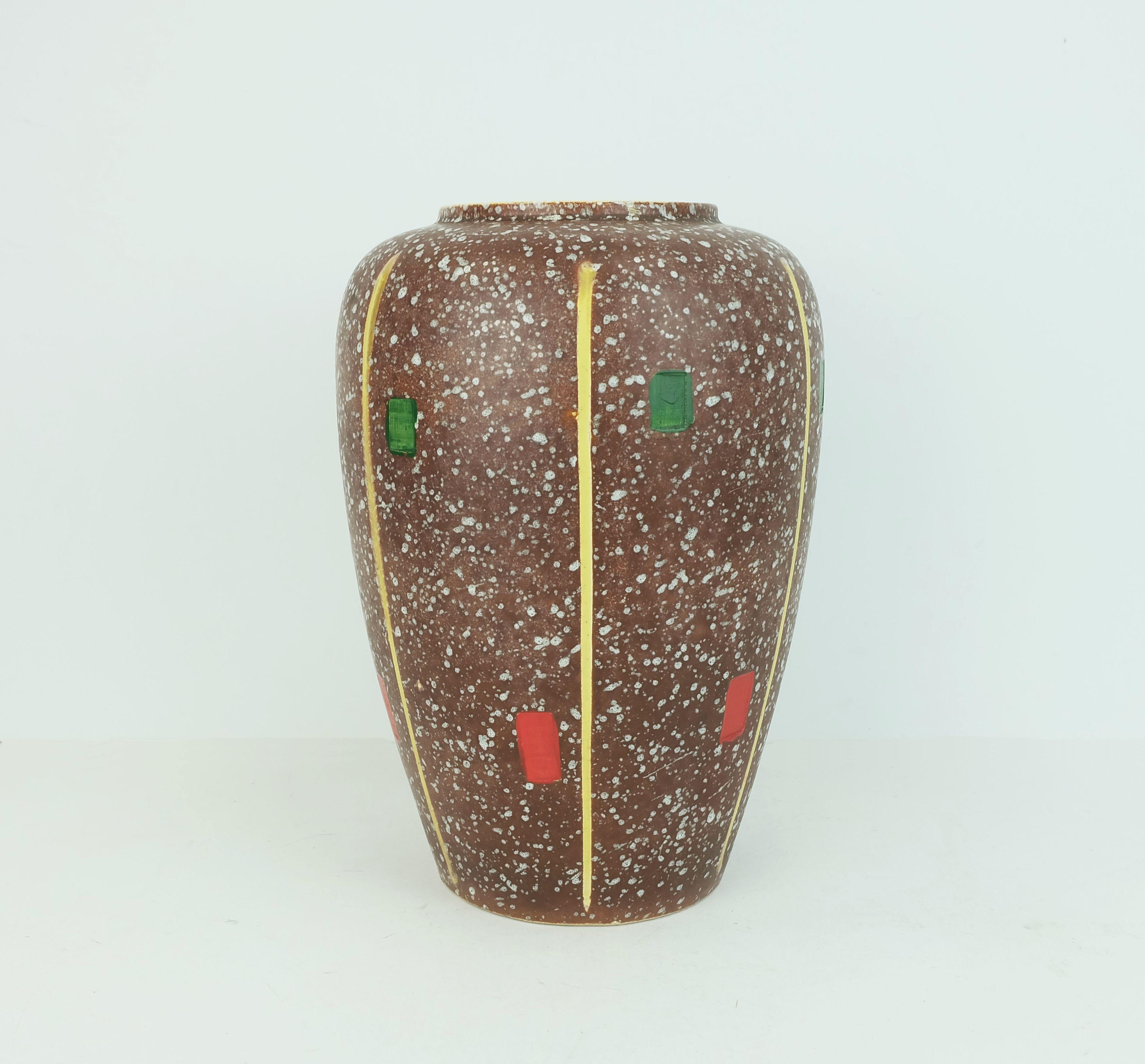 1950er Jahre VASE scheurich Modell 239-30 Tropfglasur und farbenfrohes abstraktes Dekor (Deutsch) im Angebot