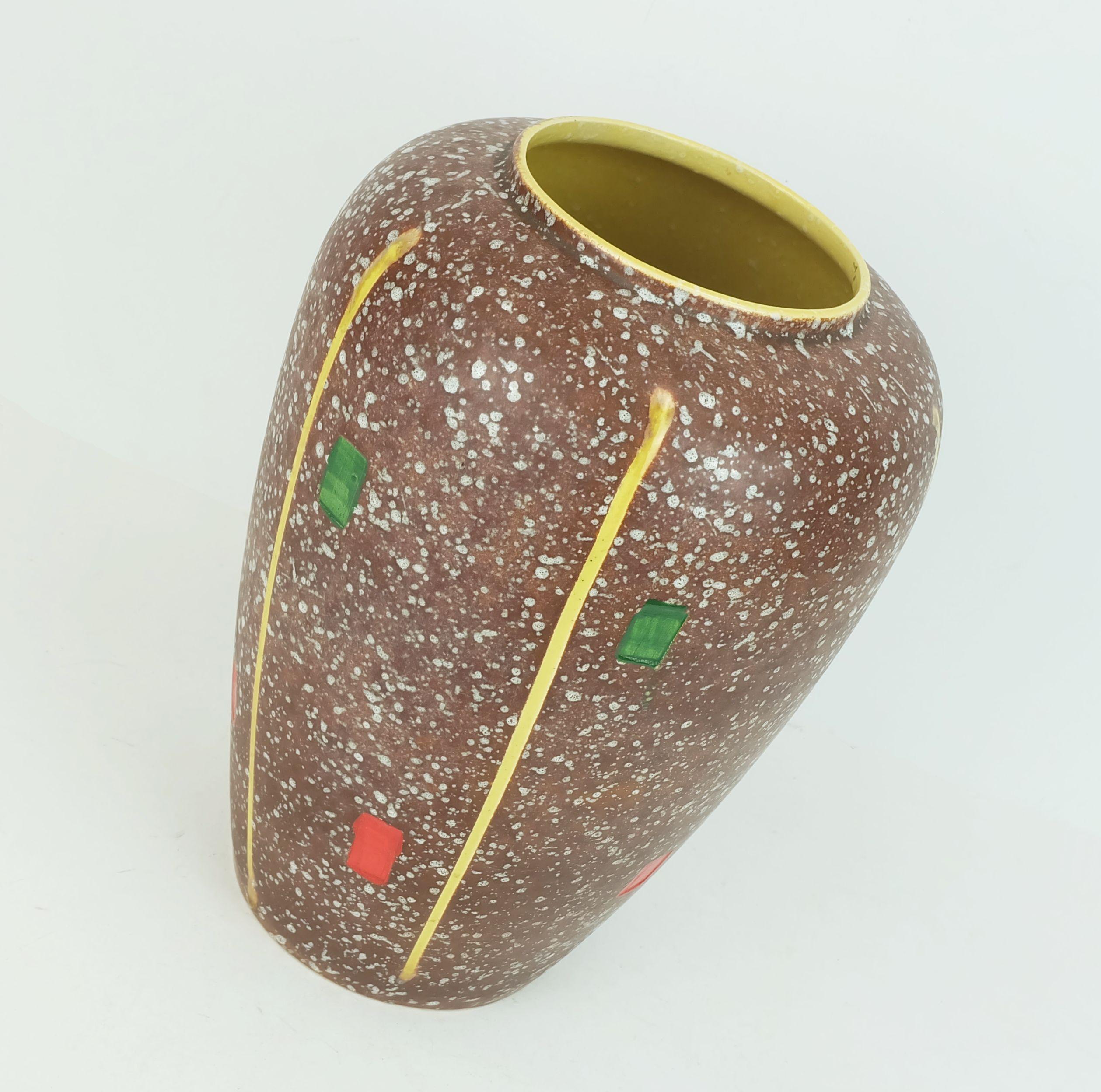 1950er Jahre VASE scheurich Modell 239-30 Tropfglasur und farbenfrohes abstraktes Dekor im Angebot 2