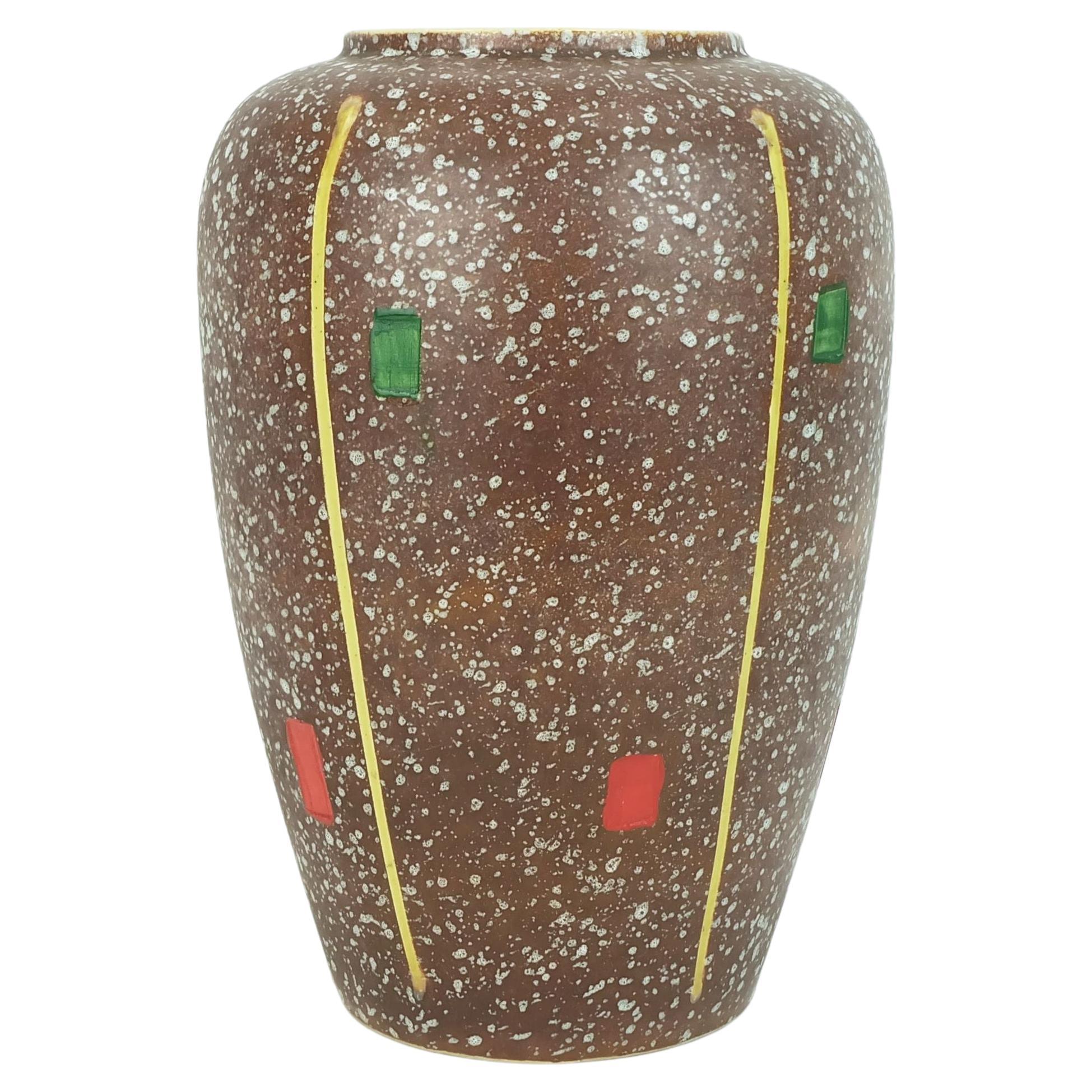 Vaso anni '50 scheurich modello 239-30 smalto a goccia e decori astratti colorati