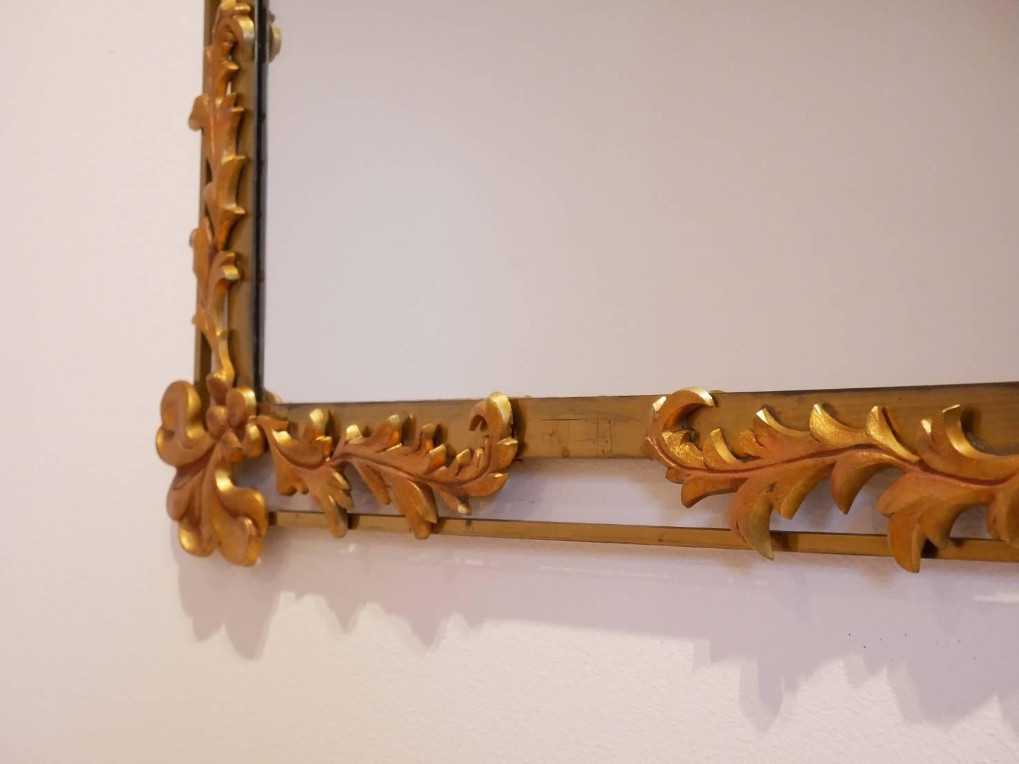 Mid-Century Modern 1950s Vegetal Decor Gilded Metal Wall-Mounted Mirror For Sale