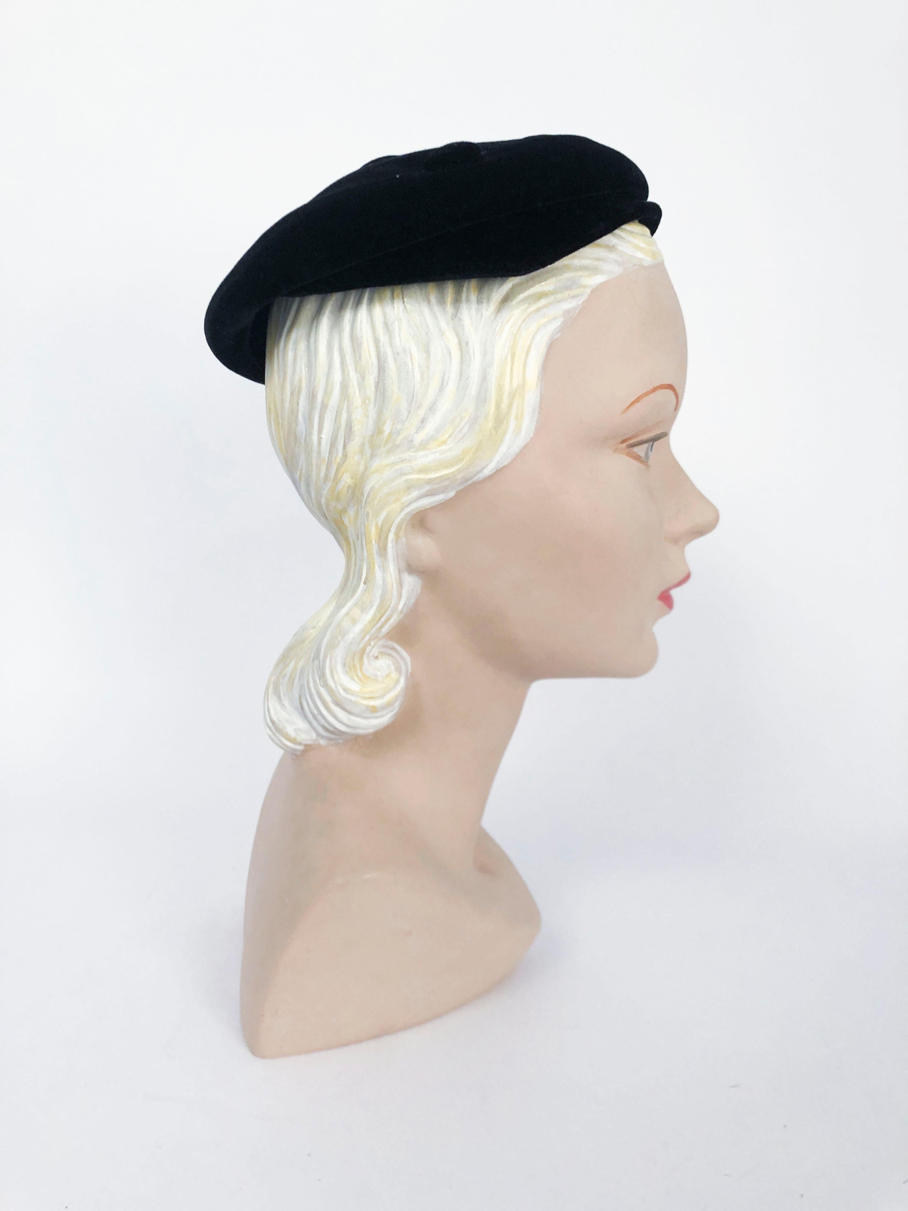 1950s Velvet Cap with Large Button Accidents on the top 