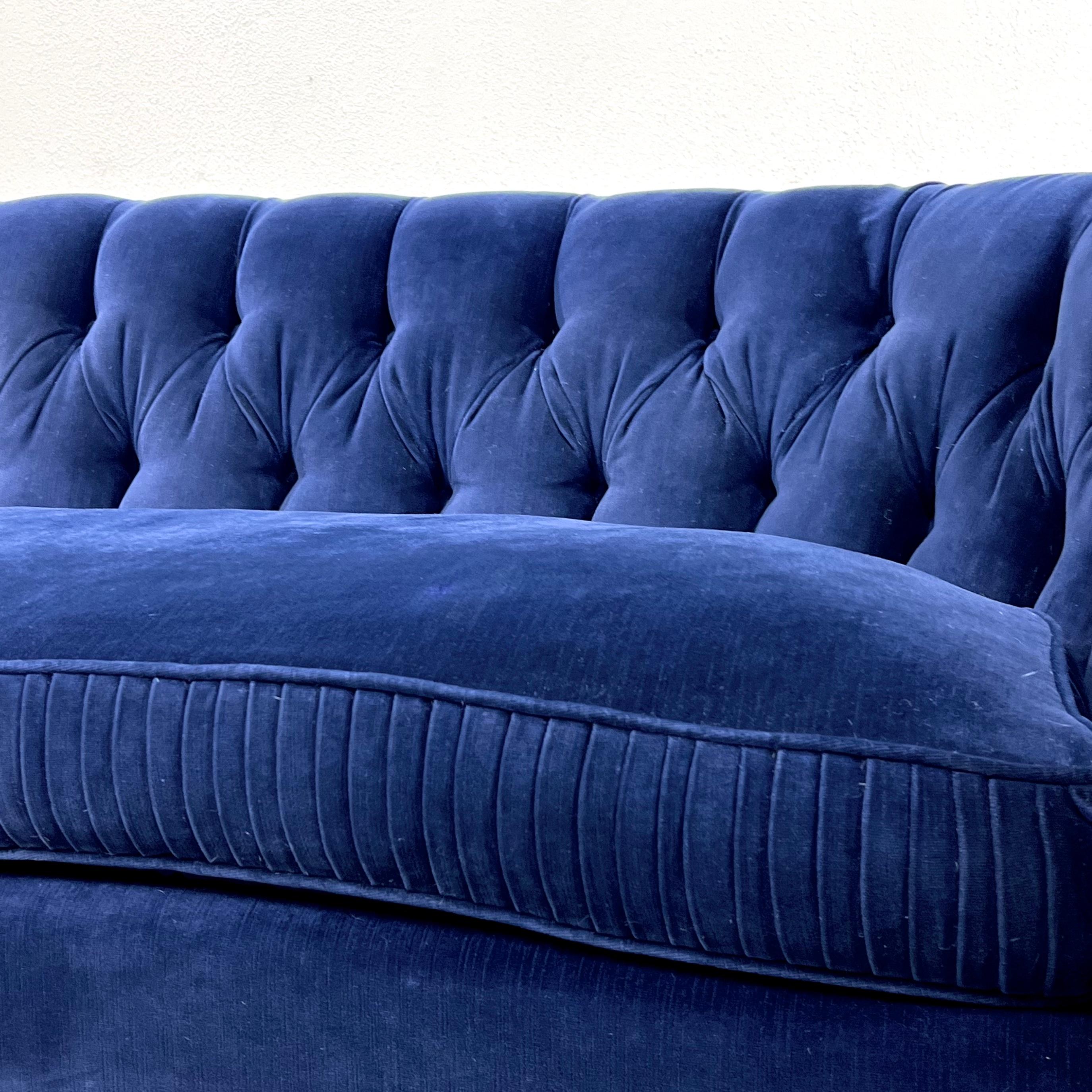 1950s Velvet Tufted Curved Sofa 6