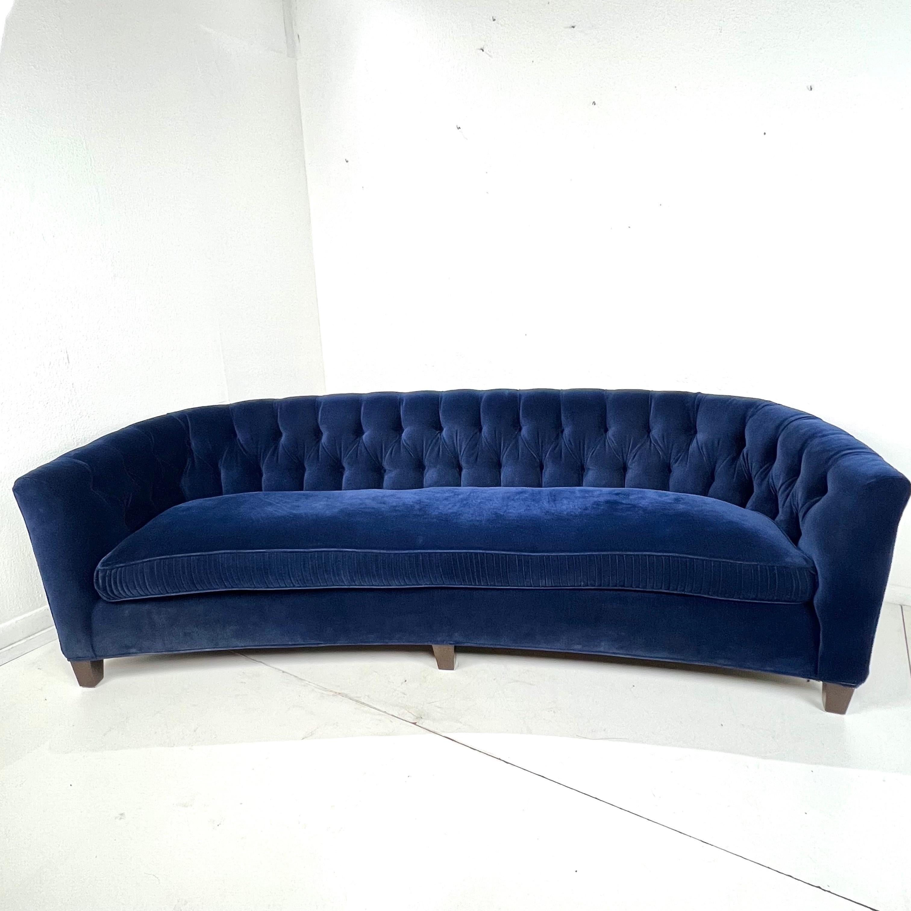 1950s Velvet Tufted Curved Sofa 8