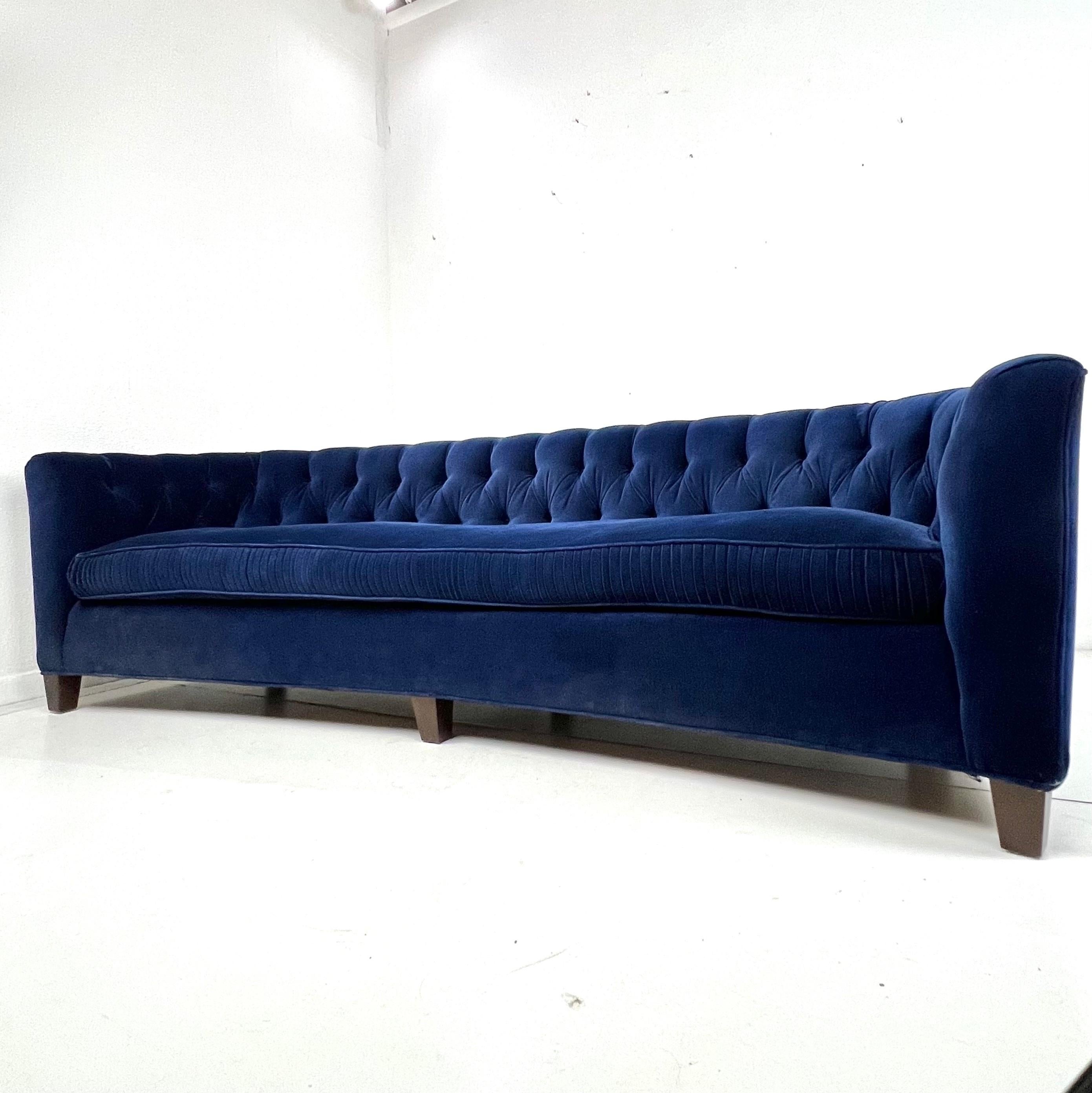 1950s Velvet Tufted Curved Sofa 11