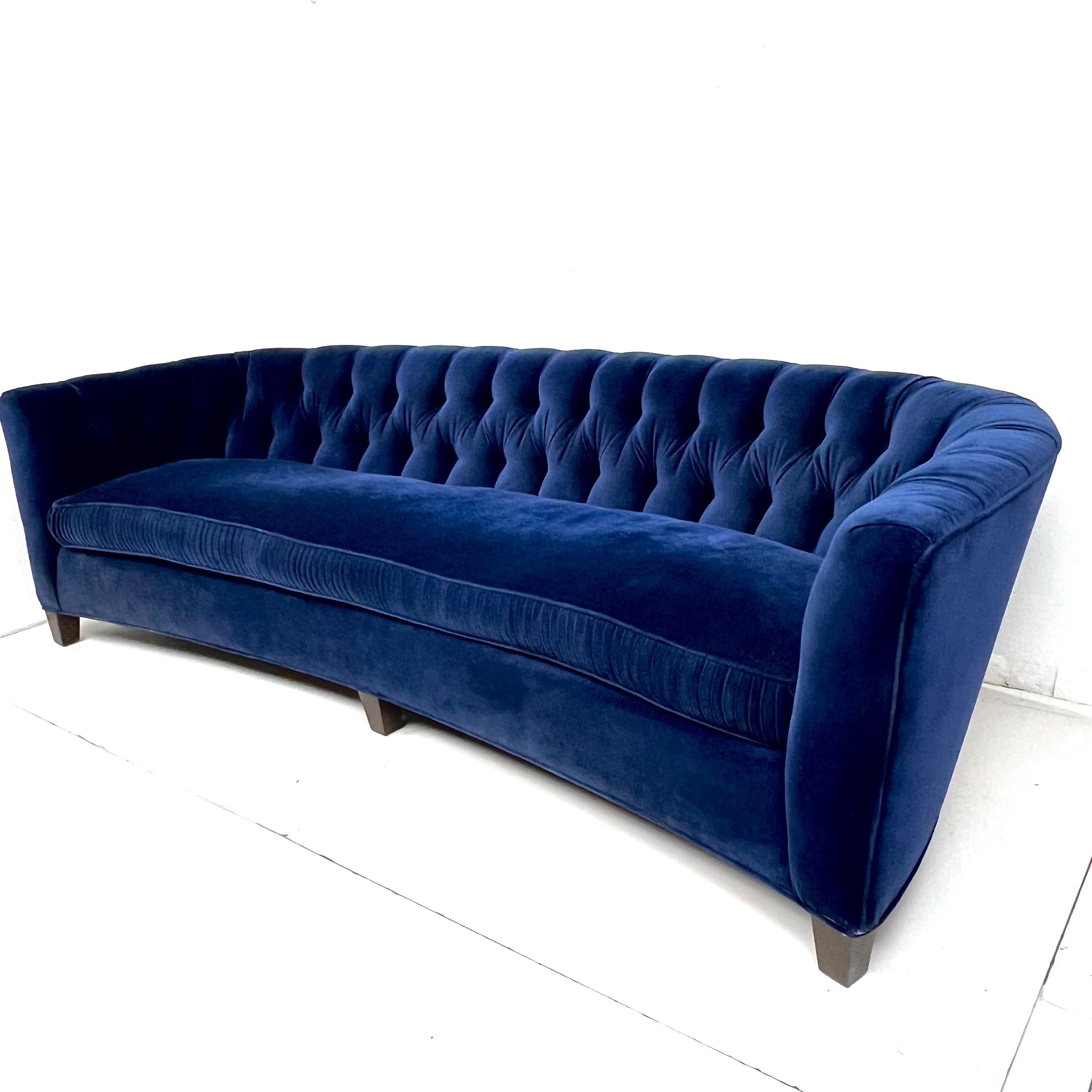 Regency 1950s Velvet Tufted Curved Sofa