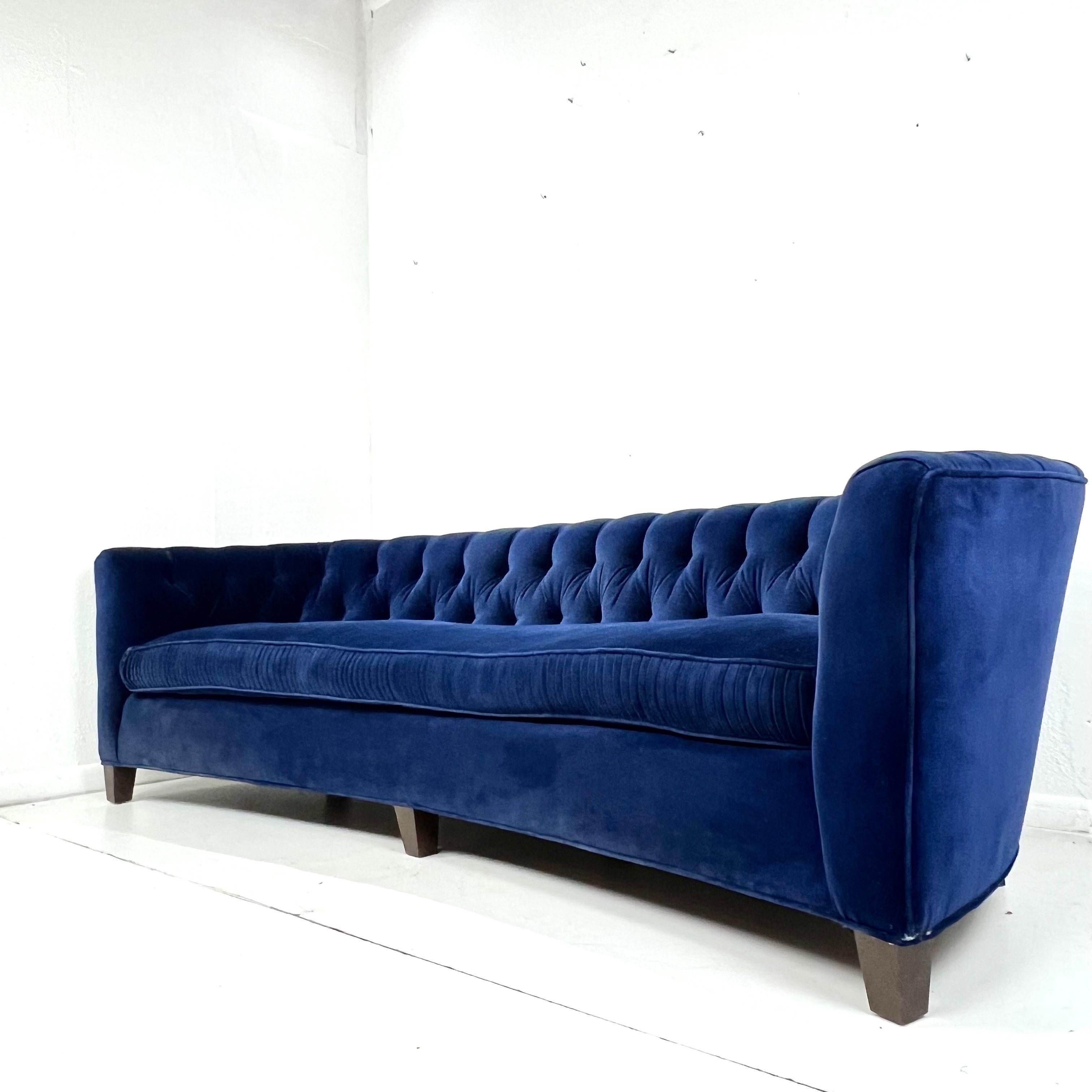 North American 1950s Velvet Tufted Curved Sofa