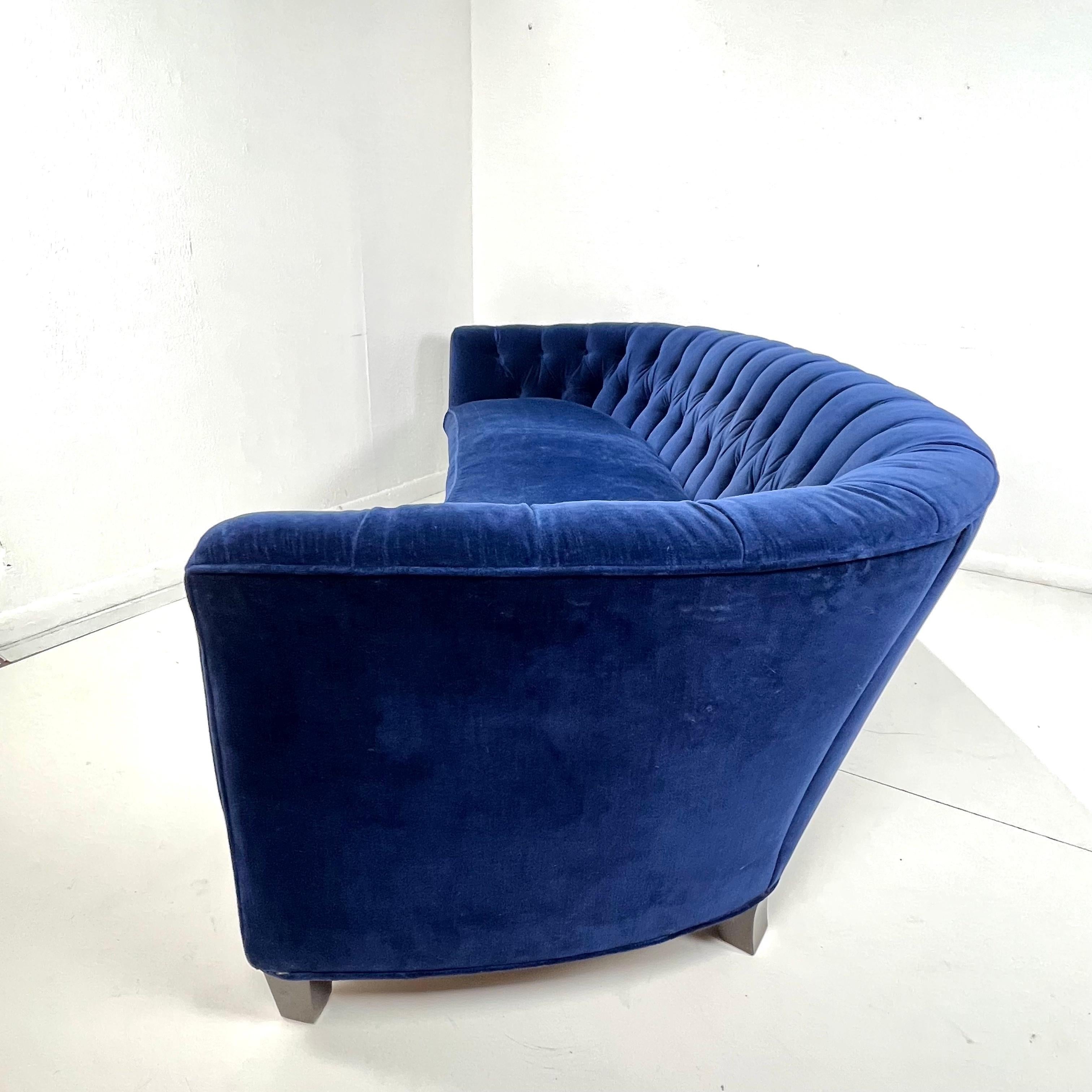 Mid-20th Century 1950s Velvet Tufted Curved Sofa