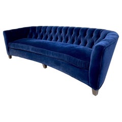 1950s Velvet Tufted Curved Sofa