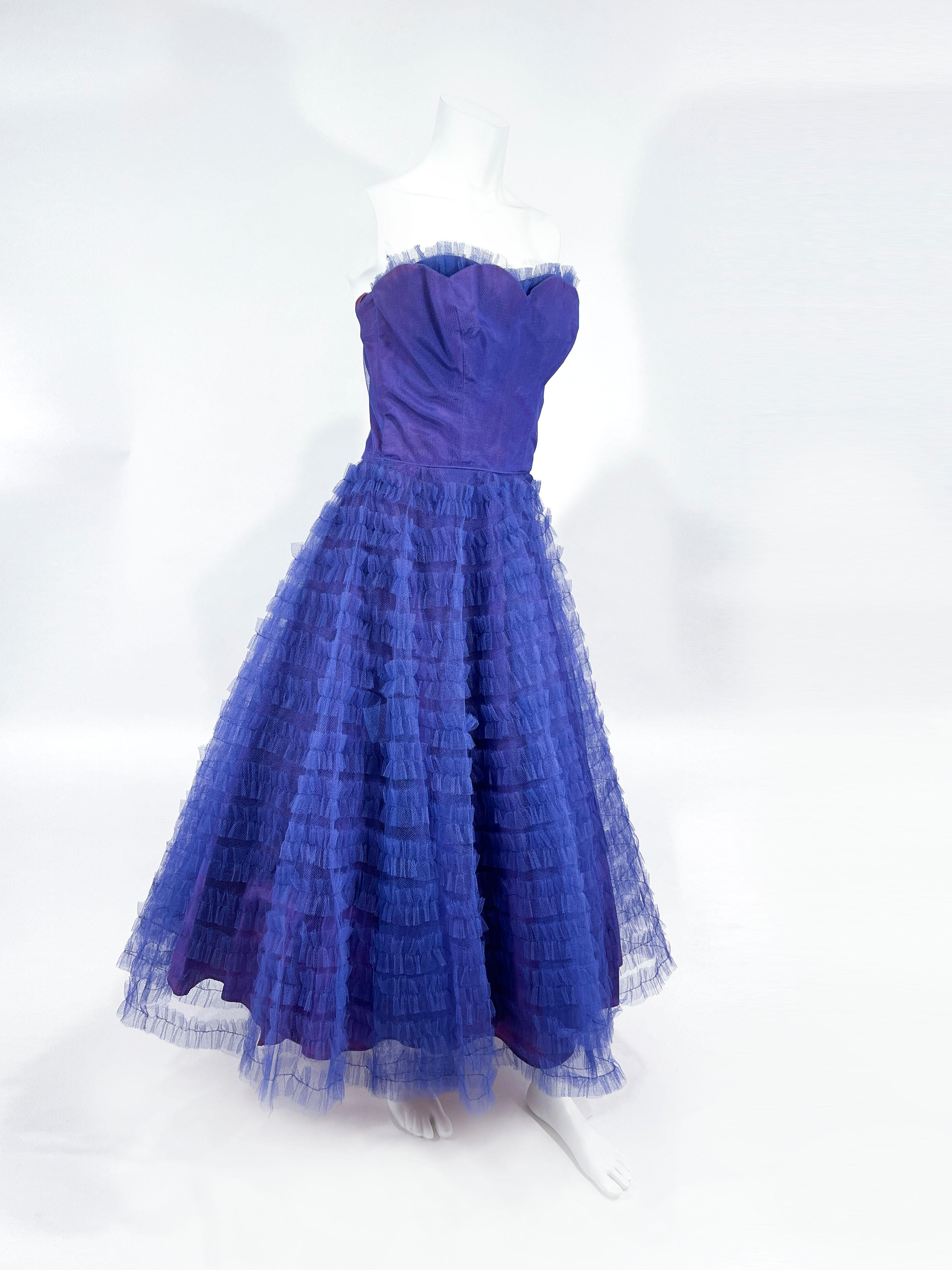 1950s Velvet Tulle Party Dress In Good Condition For Sale In San Francisco, CA
