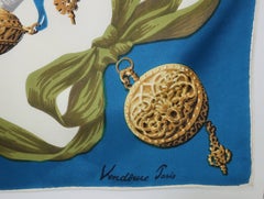 1950’s Vendome French Silk Scarf With Trompe L'oeil Time Pieces