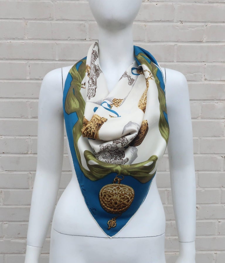 1950 s Vendome French Silk Scarf  With Trompe L oeil Time 