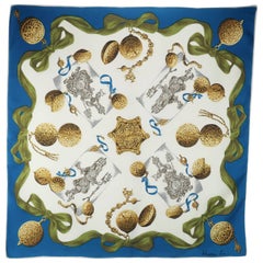 Vintage 1950’s Vendome French Silk Scarf With Trompe L'oeil Time Pieces