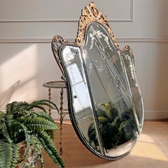 1950’s Venetian Murano Mirror with Etched Glass and Decorative Putto Frame