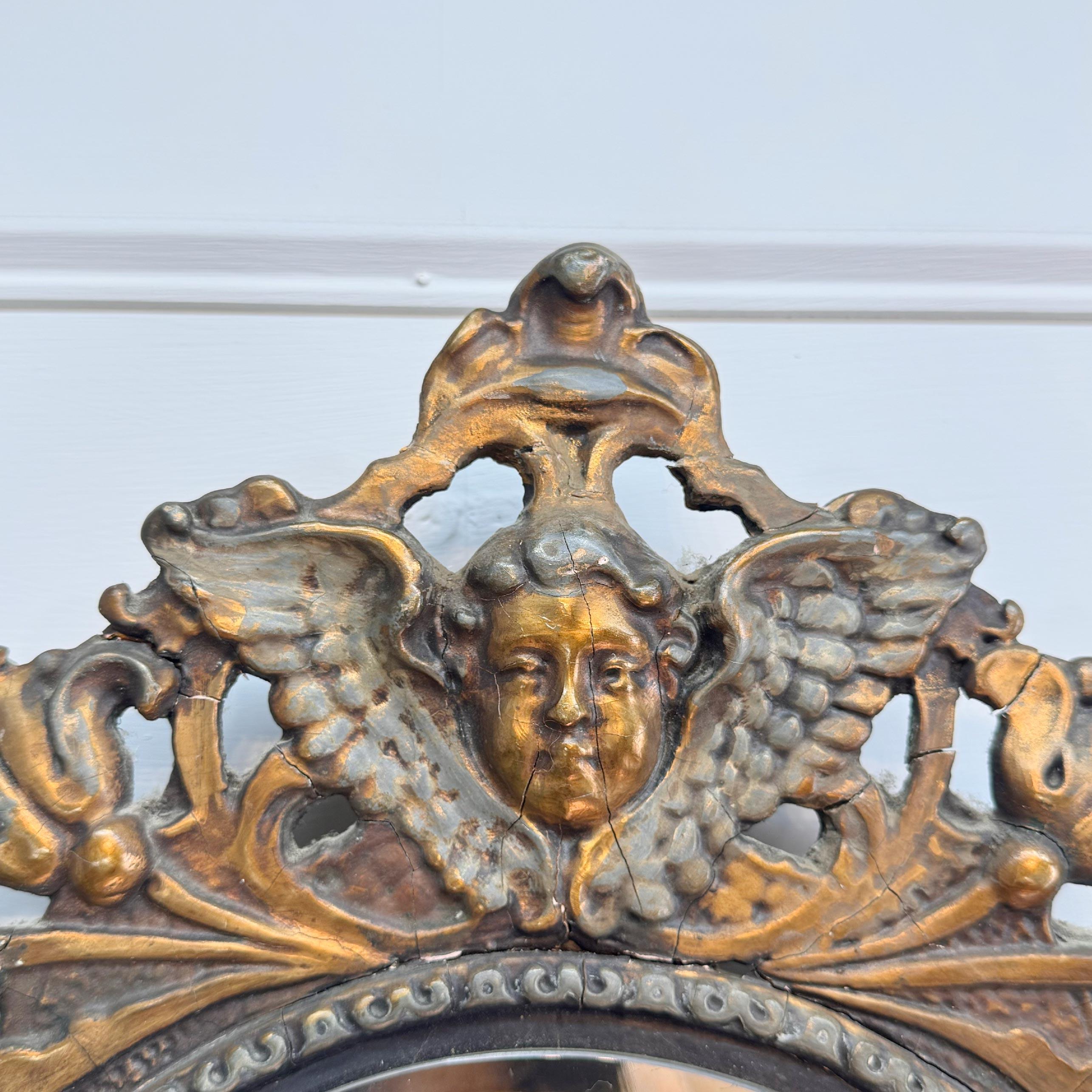 Italian 1950’s Venetian Murano Mirror with Etched Glass and Decorative Putto Frame