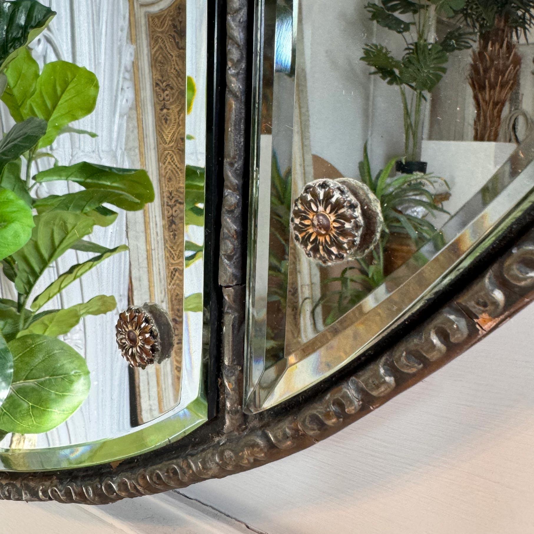 Mid-20th Century 1950’s Venetian Murano Mirror with Etched Glass and Decorative Putto Frame
