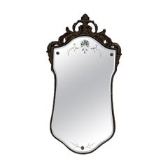 1950s Venetian Shield Wall Mirror Carved Giltwood Italy