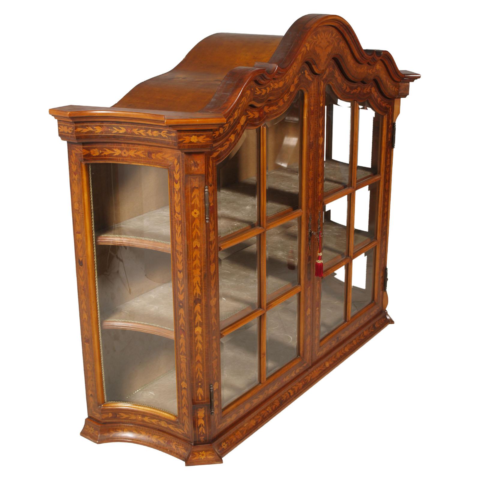 1930s Venetian Walnut Baroque Sideboard and Display Cabinet Richly Floral Inlaid For Sale 8