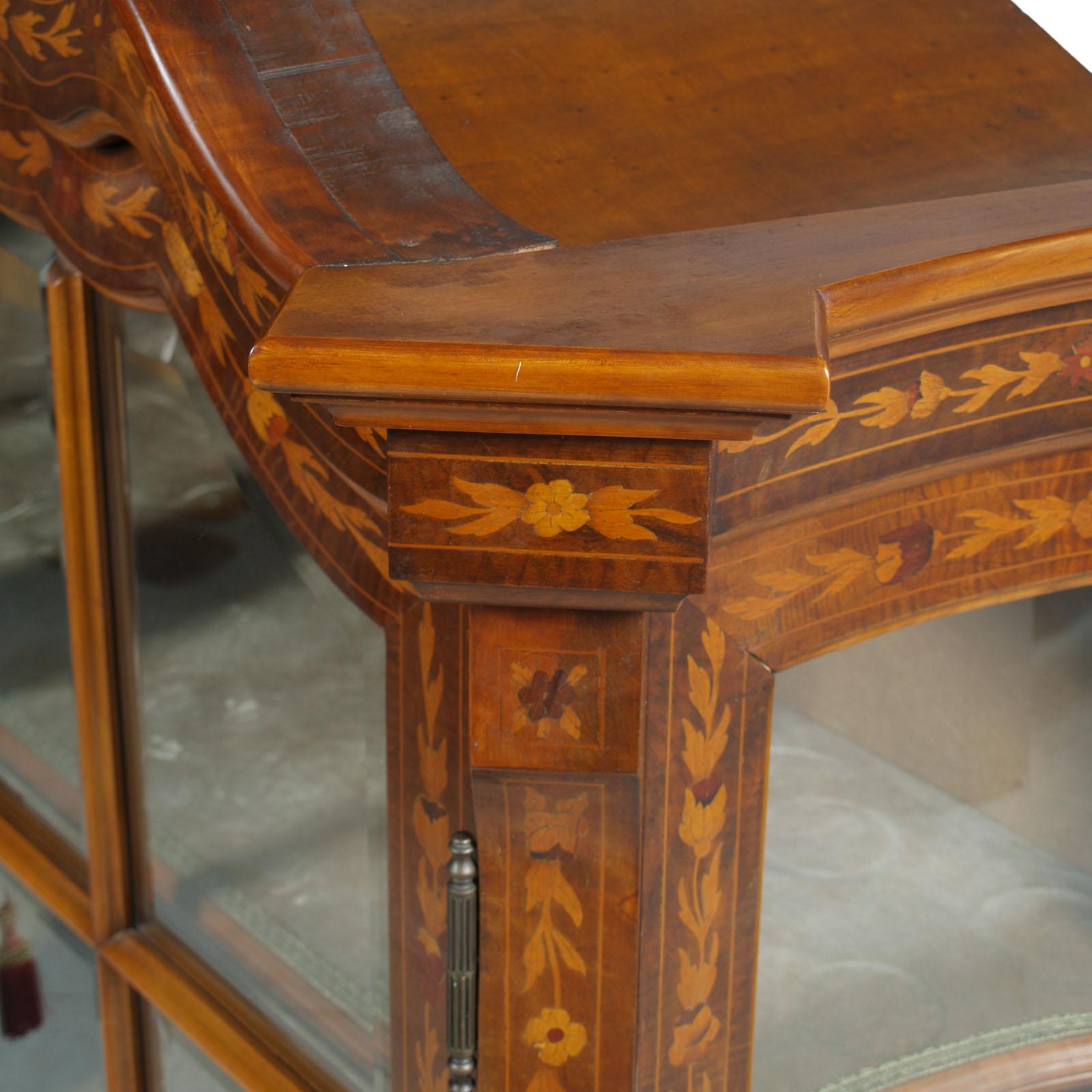 1930s Venetian Walnut Baroque Sideboard and Display Cabinet Richly Floral Inlaid For Sale 12