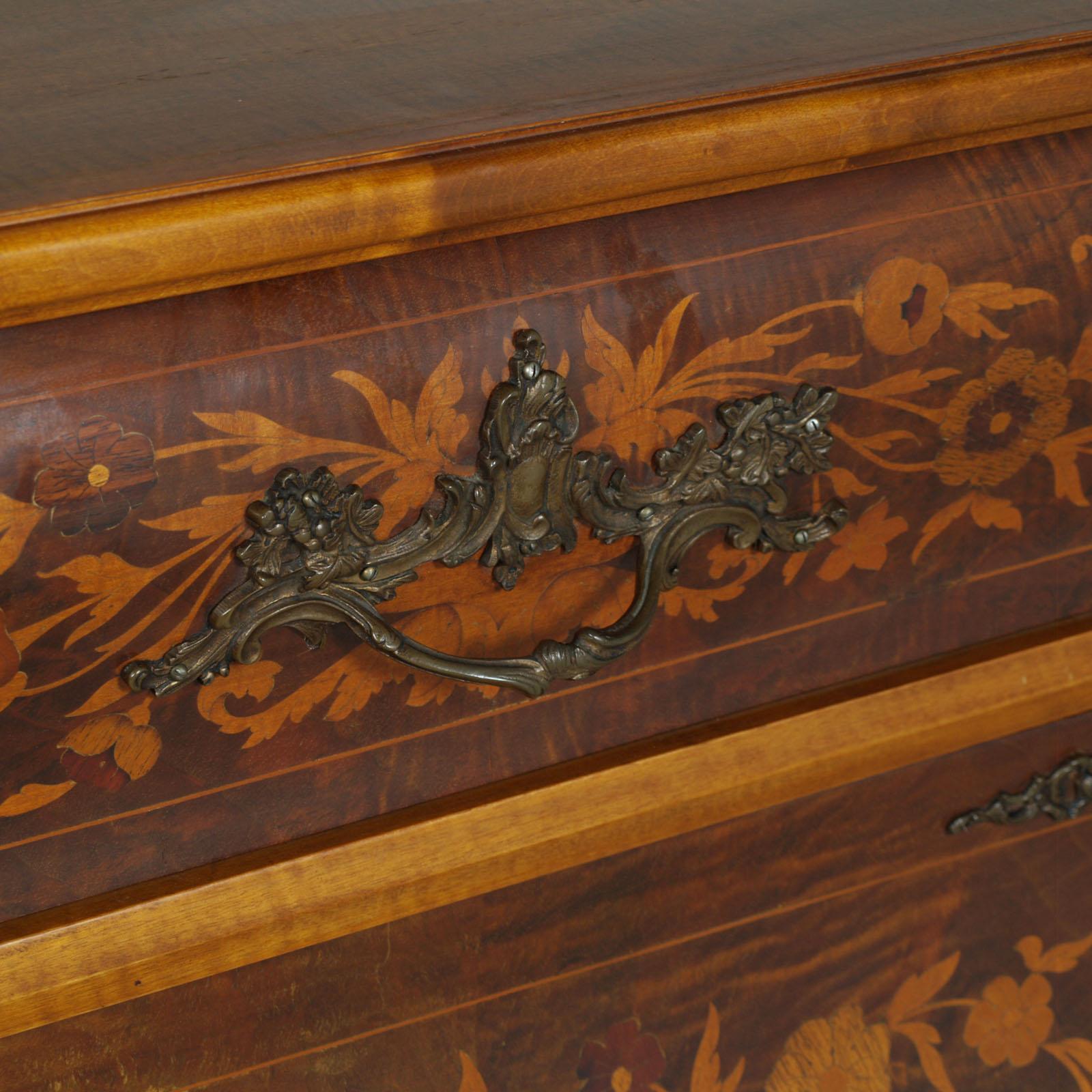 1930s Venetian Walnut Baroque Sideboard and Display Cabinet Richly Floral Inlaid For Sale 1