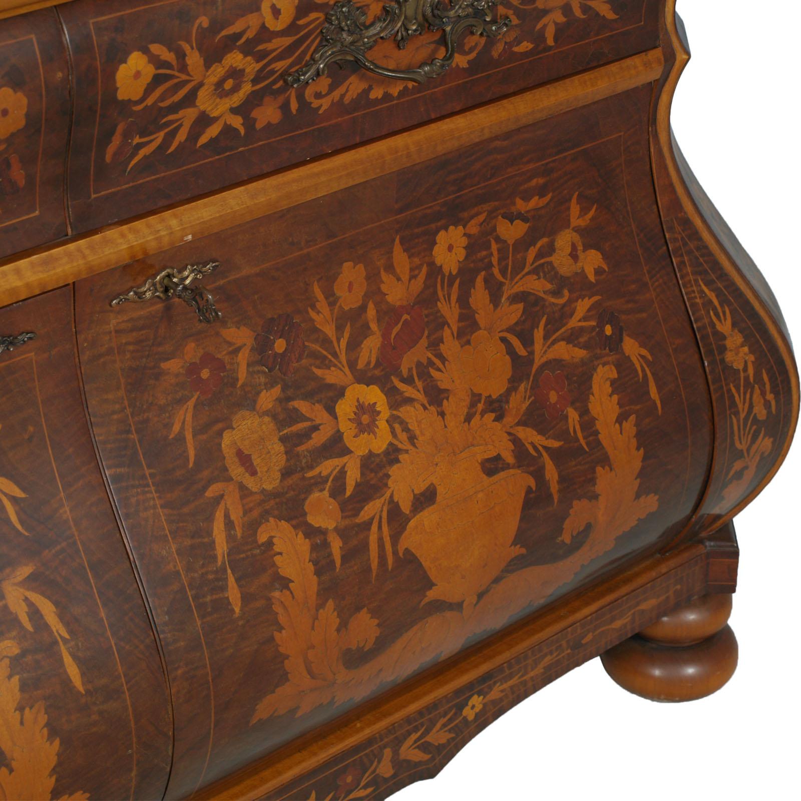 1950s Venetian Walnut Baroque Sideboard and Display Cabinet Richly Floral Inlaid For Sale 3