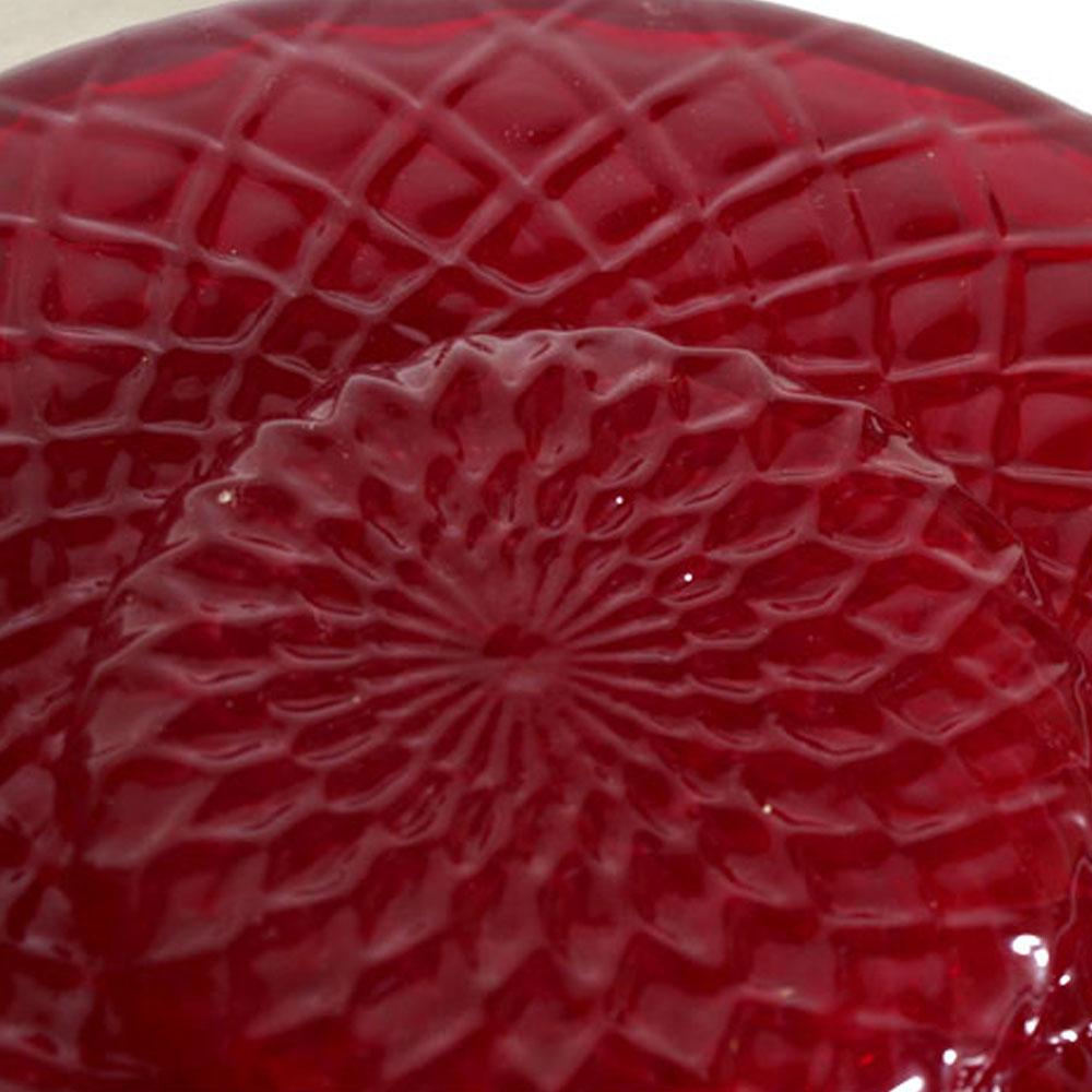 Mid-Century Modern 1950s Venini Ruby Red Murano Glass, Decorated with Rose Window, Very Particular For Sale