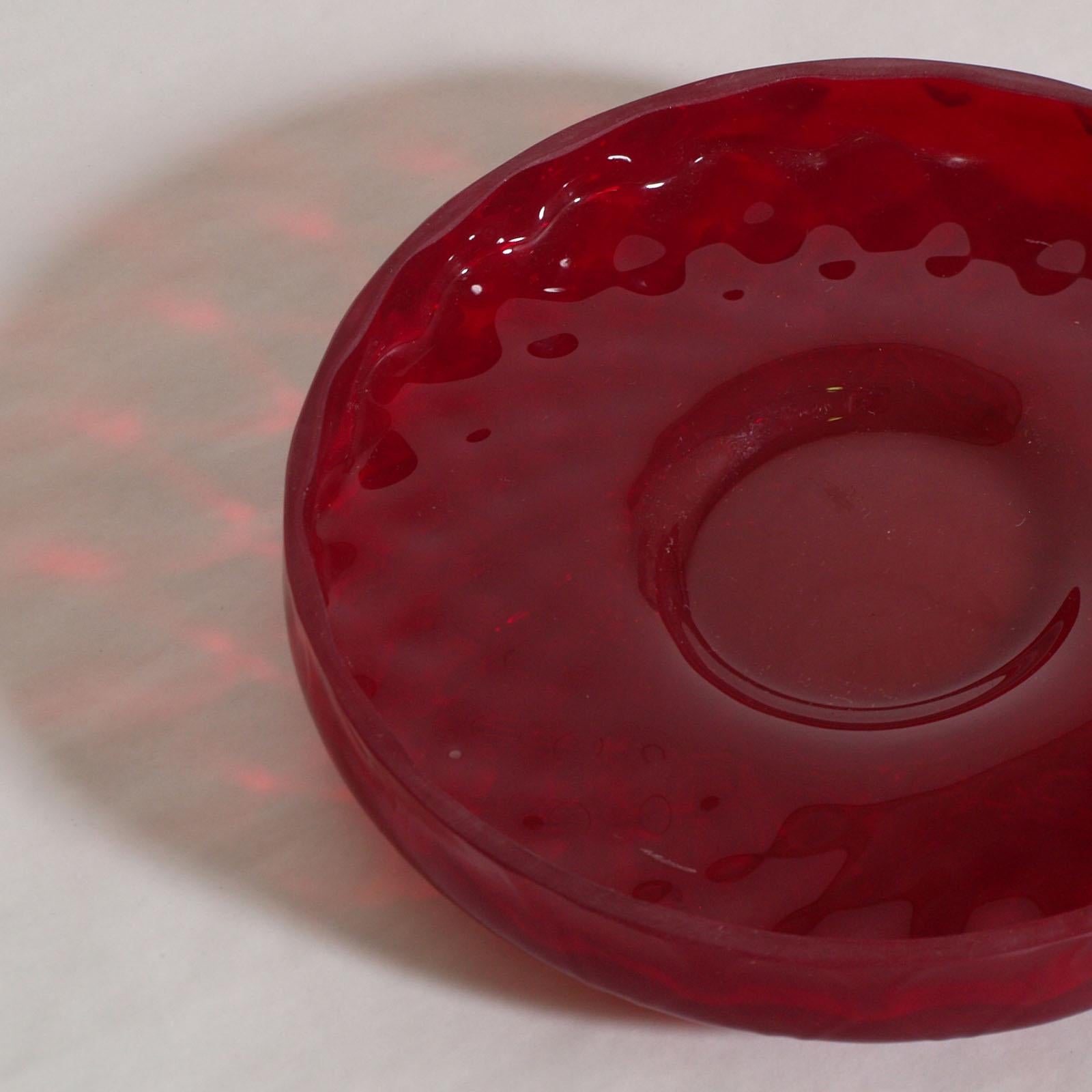 Italian 1950s Venini Ruby Red Murano Glass, Decorated with Rose Window, Very Particular For Sale
