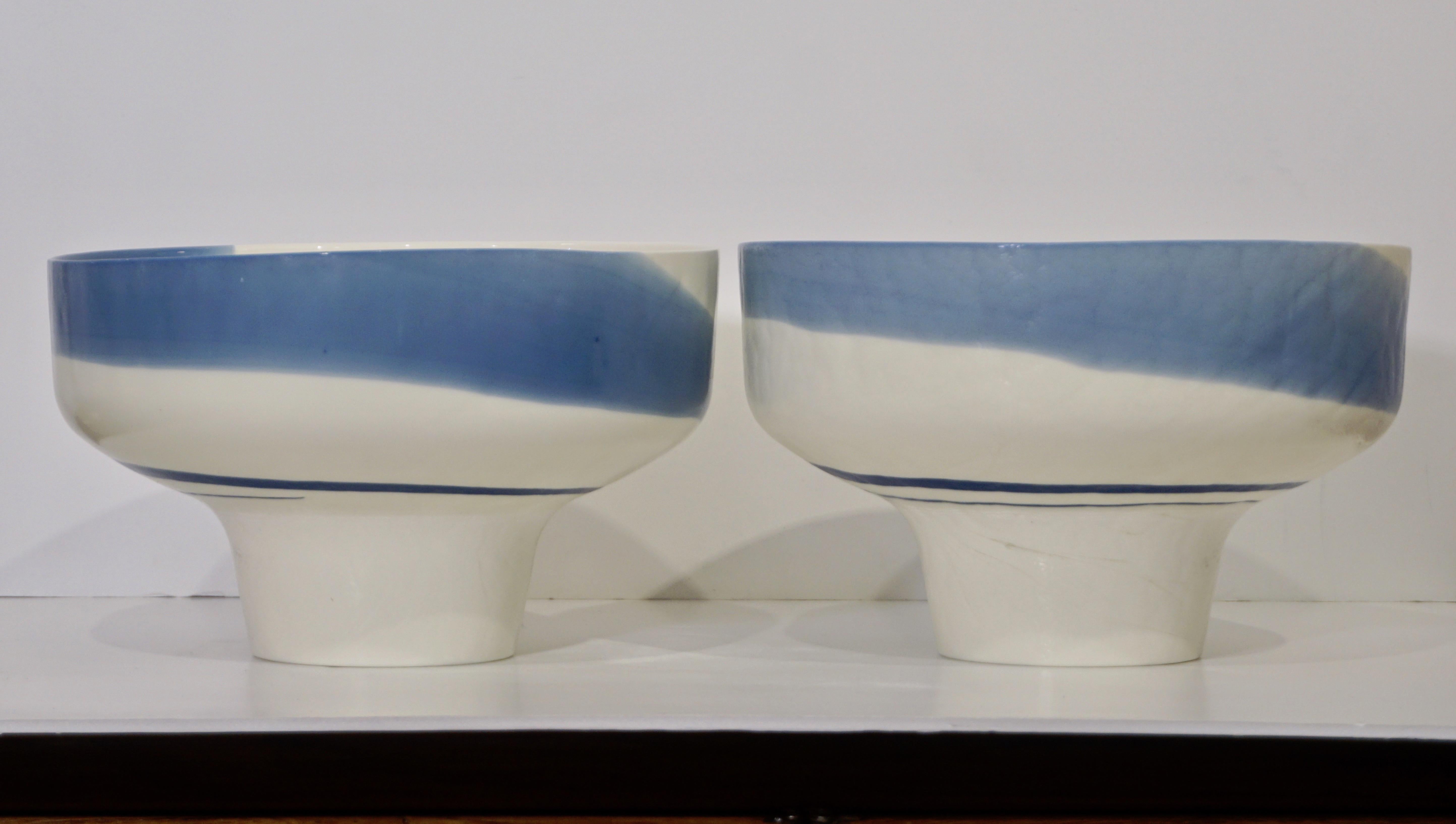 1950s Venini Vintage Italian Blue & Cream White Pate De Verre Murano Glass Bowl For Sale 2