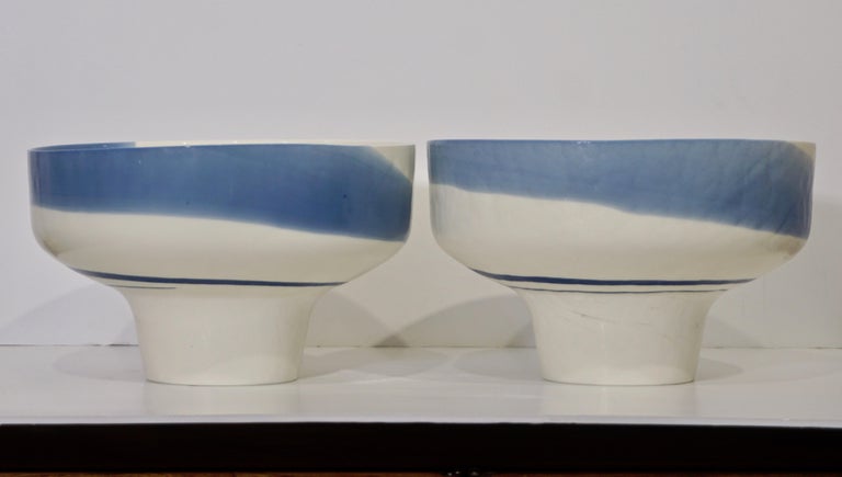 1950s Venini Vintage Italian Blue & Cream White Pate De Verre Murano Glass Bowl For Sale 3