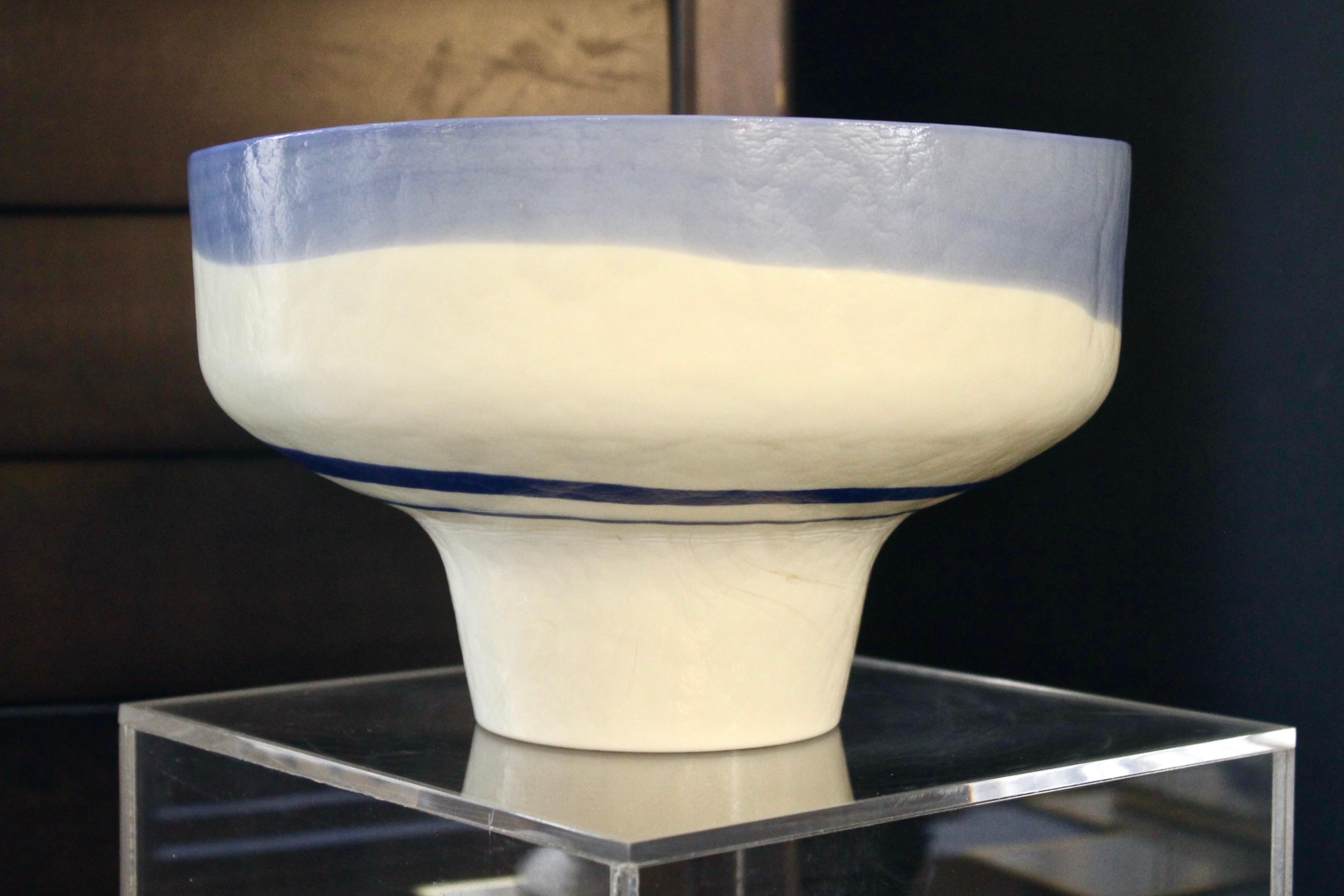 1950s Venini Vintage Italian Blue & Cream White Pate De Verre Murano Glass Bowl For Sale 3