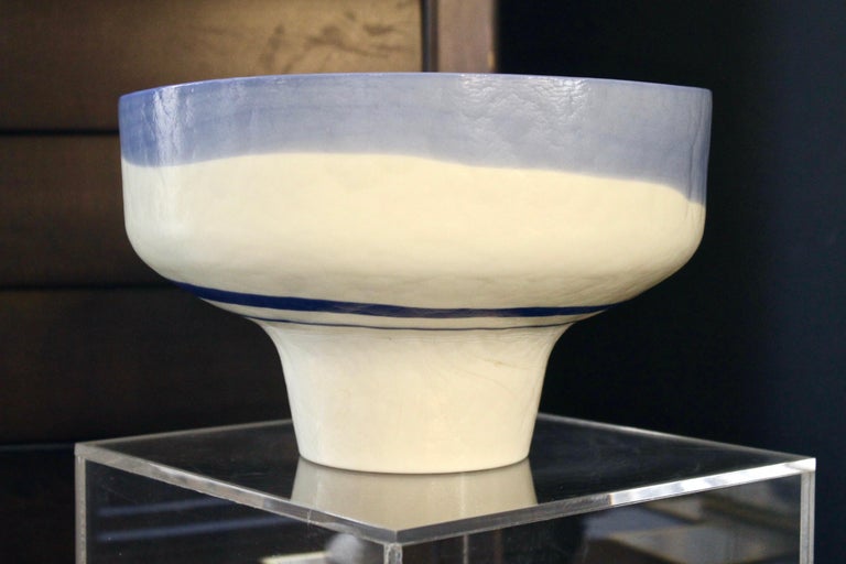 1950s Venini Vintage Italian Blue & Cream White Pate De Verre Murano Glass Bowl For Sale 4