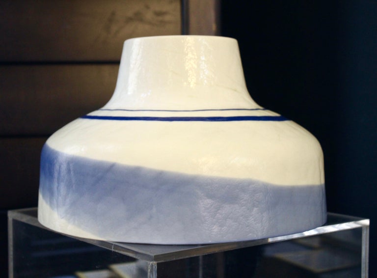 1950s Venini Vintage Italian Blue & Cream White Pate De Verre Murano Glass Bowl For Sale 5