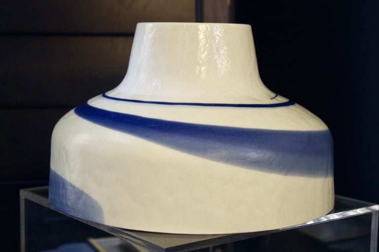 1950s Venini Vintage Italian Blue & Cream White Pate De Verre Murano Glass Bowl For Sale 6