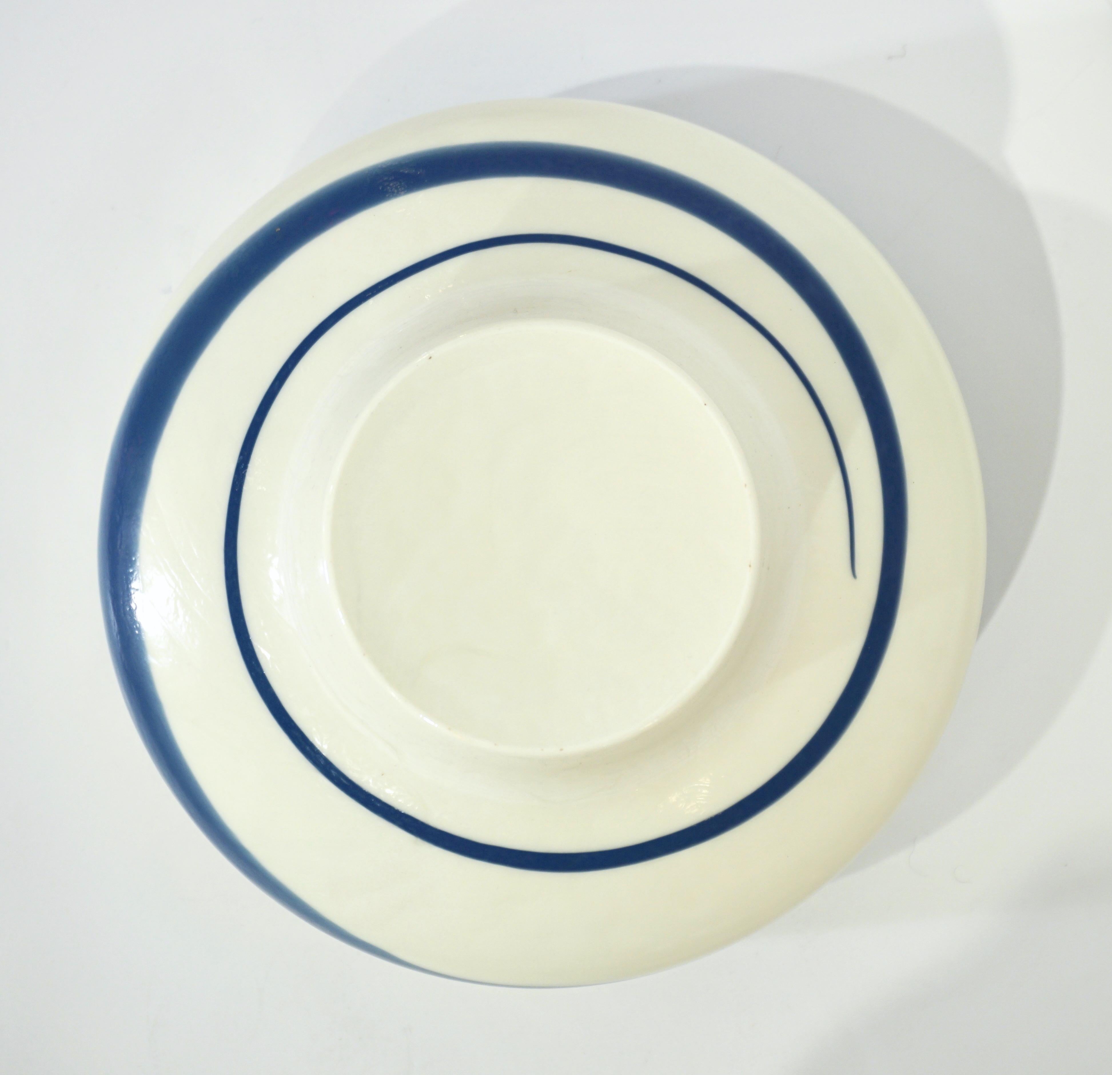 1950s Venini Vintage Italian Blue & Cream White Pate De Verre Murano Glass Bowl For Sale 7