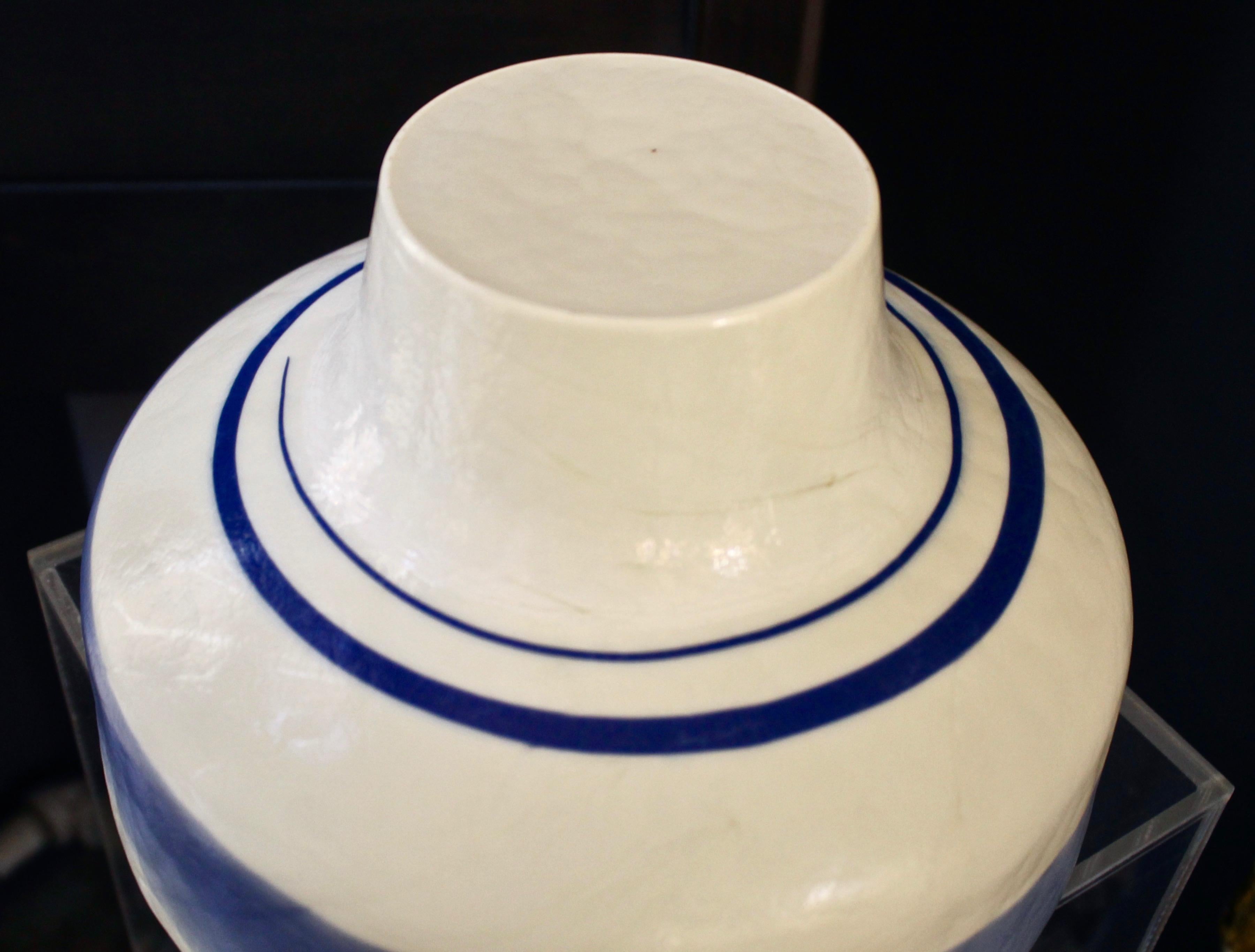 1950s Venini Vintage Italian Blue & Cream White Pate De Verre Murano Glass Bowl For Sale 8