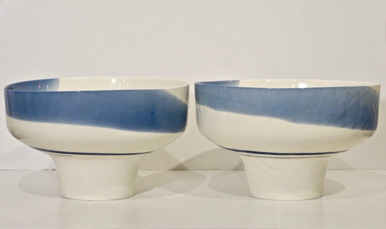 1950s Venini Vintage Italian Blue & Cream White Pate De Verre Murano Glass Bowl For Sale 11