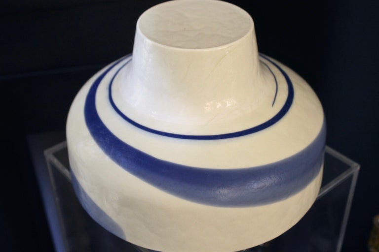 Mid-Century Modern 1950s Venini Vintage Italian Blue & Cream White Pate De Verre Murano Glass Bowl For Sale