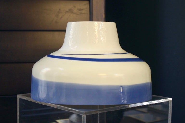 Art Glass 1950s Venini Vintage Italian Blue & Cream White Pate De Verre Murano Glass Bowl For Sale