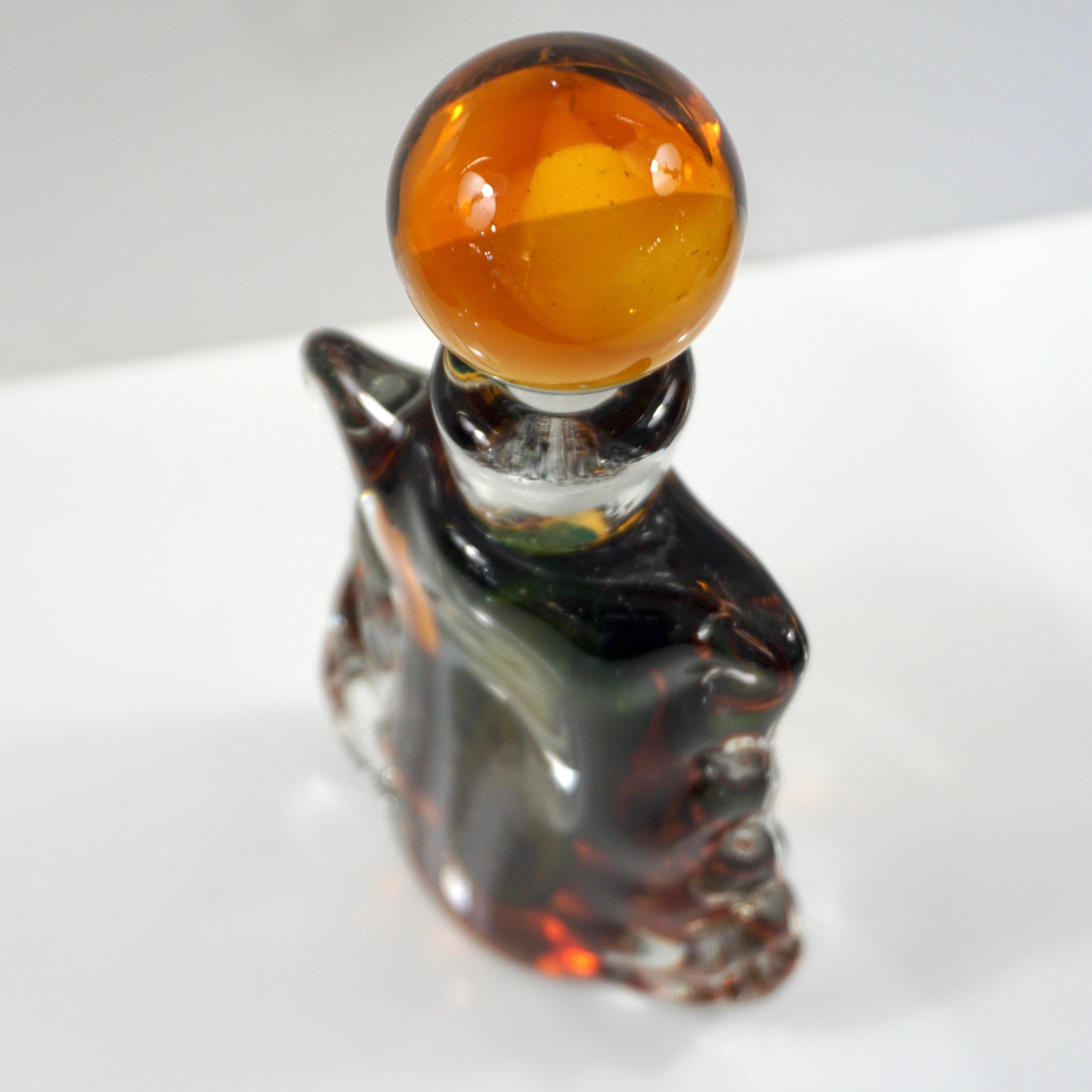 1950s Venini Vintage Italian Crystal Green Orange Layered Murano Glass Bottle 1