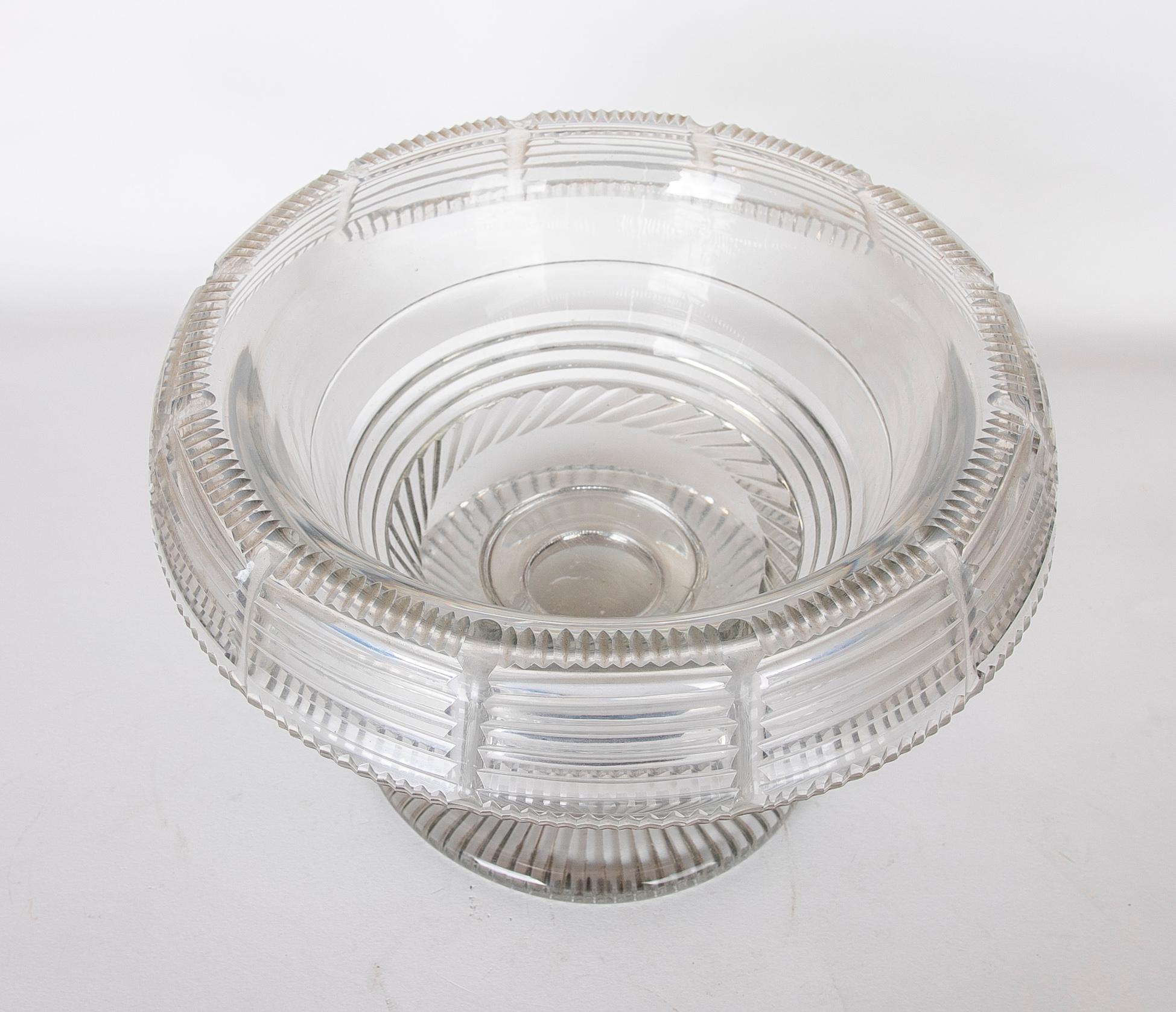 European 1950s Very Heavy Solid Glass Fruit Bowl  For Sale